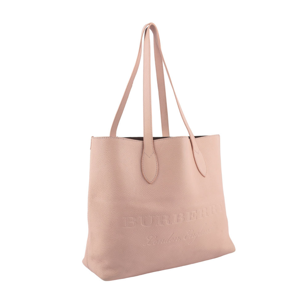 【BURBERRY】Logo 壓印素面牛皮中型托特包