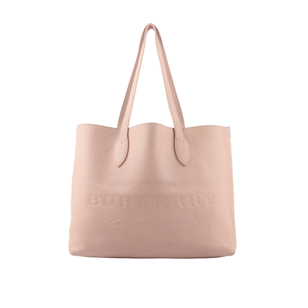 【BURBERRY】Logo 壓印素面牛皮中型托特包