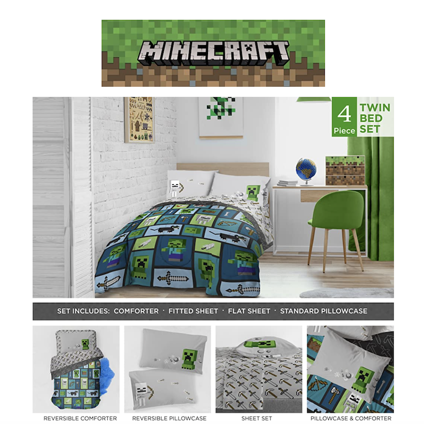 美國 Minecraft 4 件裝床上套裝 (單人床)