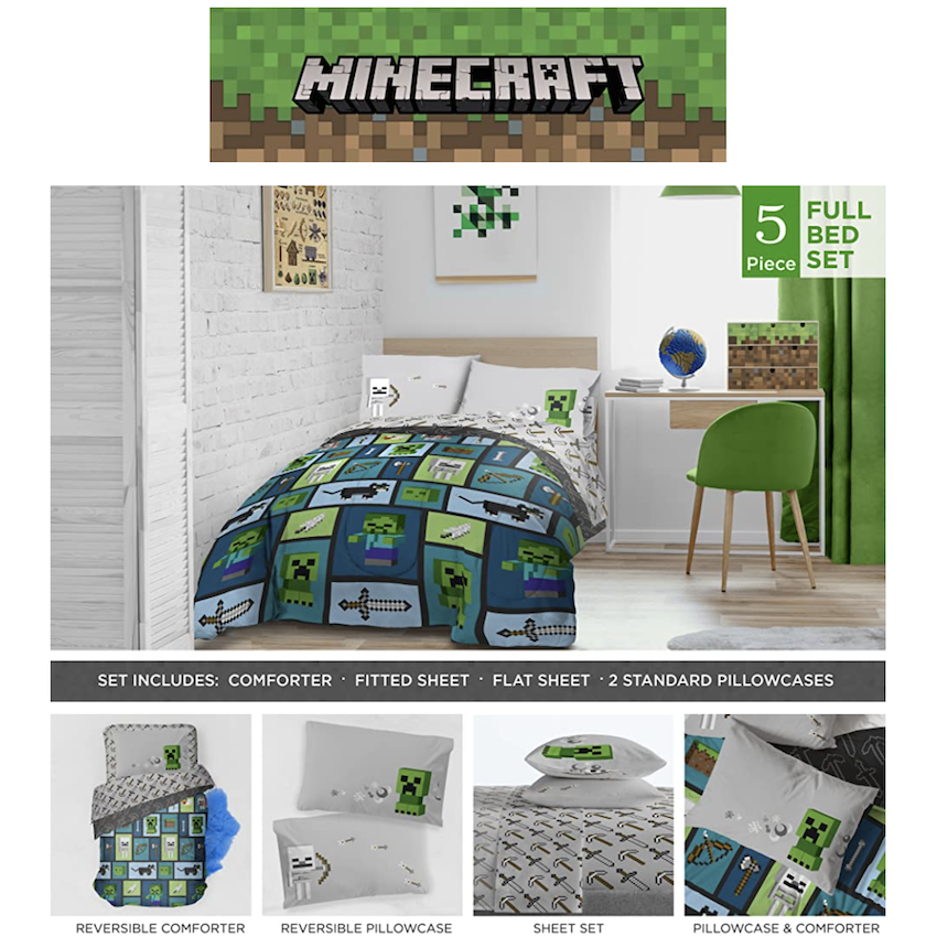 美國 Minecraft 5 件裝床上套裝 (雙人床)