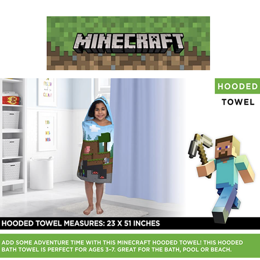 美國 Minecraft 超柔軟棉質連帽浴巾