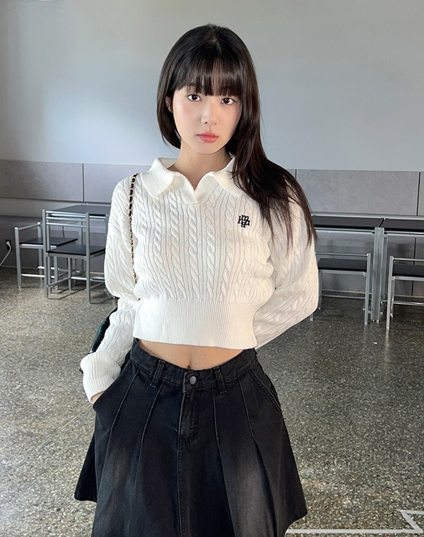 預訂｜MUAHMUAH LOGO OPEN COLLAR CABLE KNIT (3 COLOR)