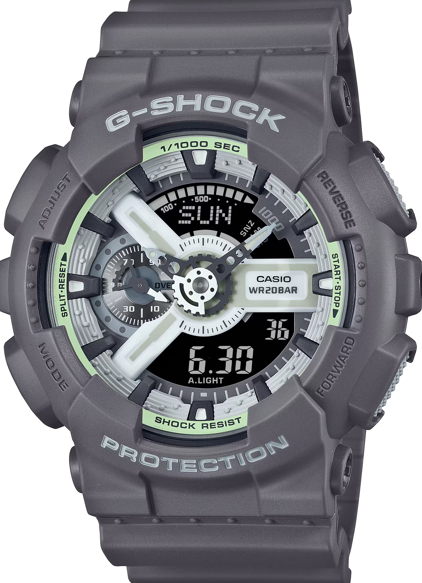 萬年鐘錶 - G-SHOCK  綠光系列防震雙顯電子錶  GA-110HD-8A  錶徑 : 51.2 MM