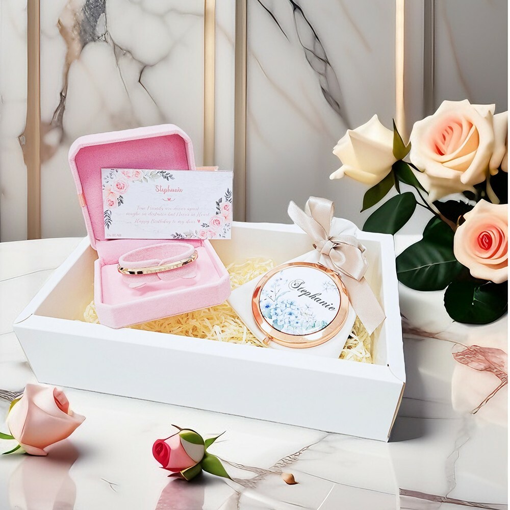 姊妹禮盒 B (定製刻字手環、鏡盒)