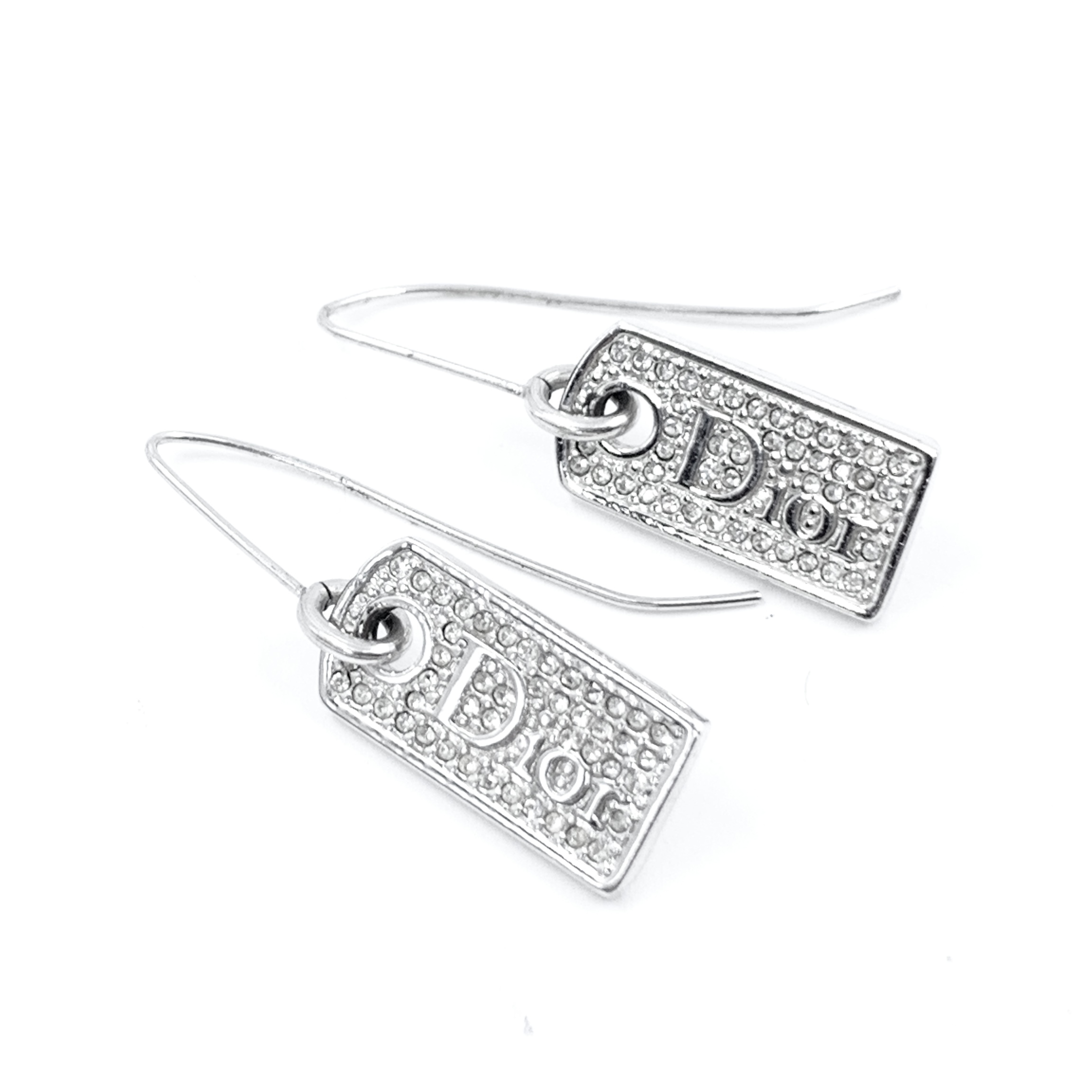 USED】CHRISTIAN DIOR CRYSTAL DROP EARRINGS E16250