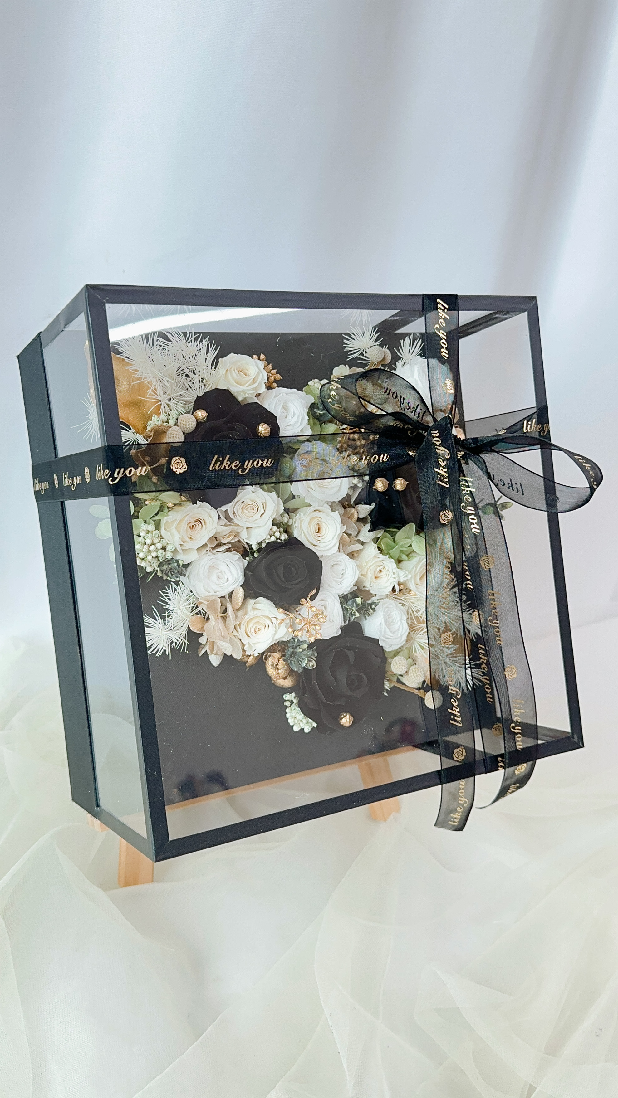 永生花盒|經典黑白愛心永生花盒|生日禮物|情人節禮物|週年禮物|告白禮物|七夕禮物|閨蜜禮物|儀式感|紀念日