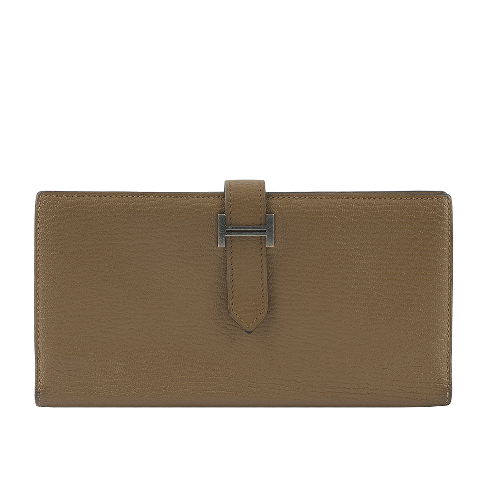【Hermès】Bearn H 山羊皮銀釦皮夾