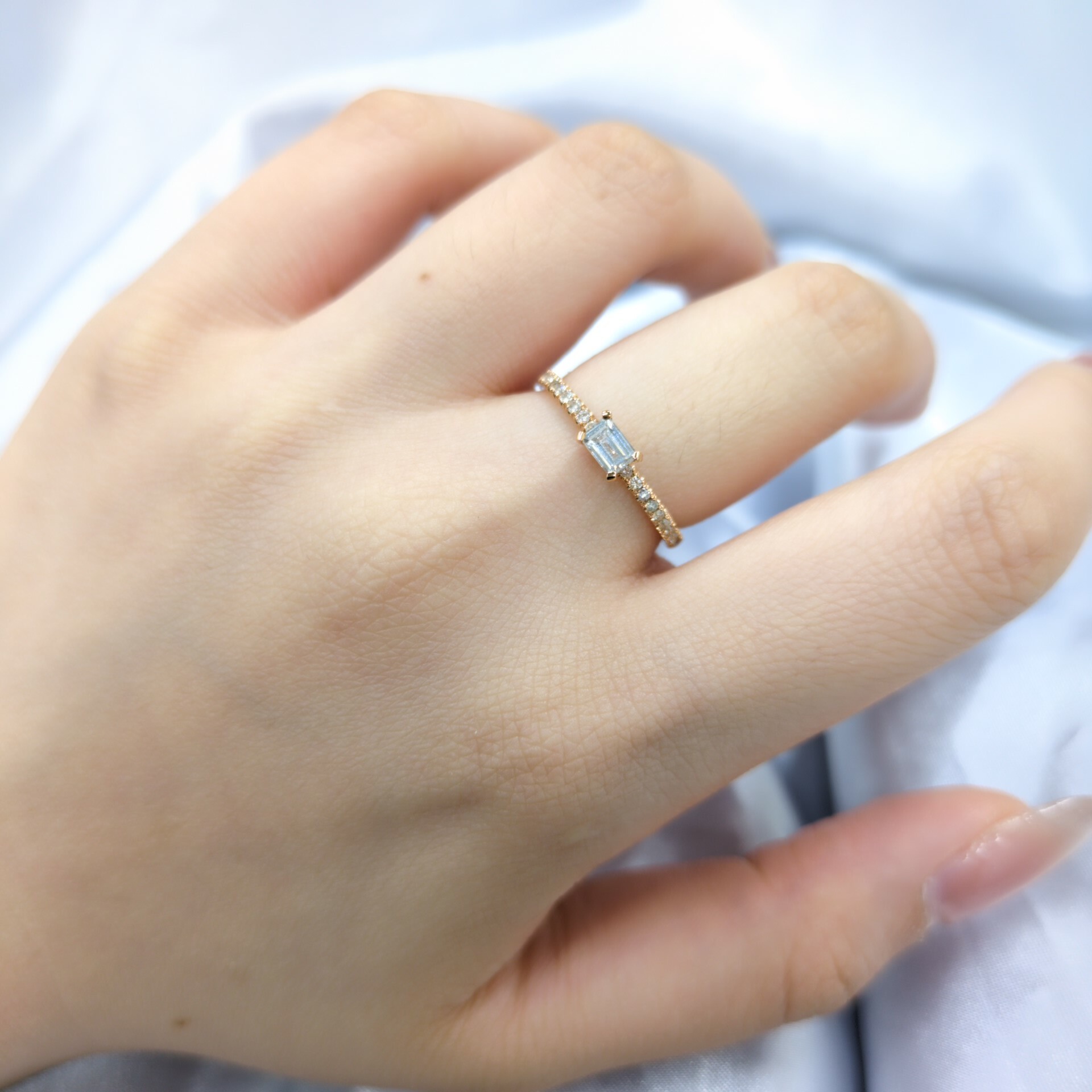 18K Rose Gold 0.33ct Emerald Cut Diamond Ring