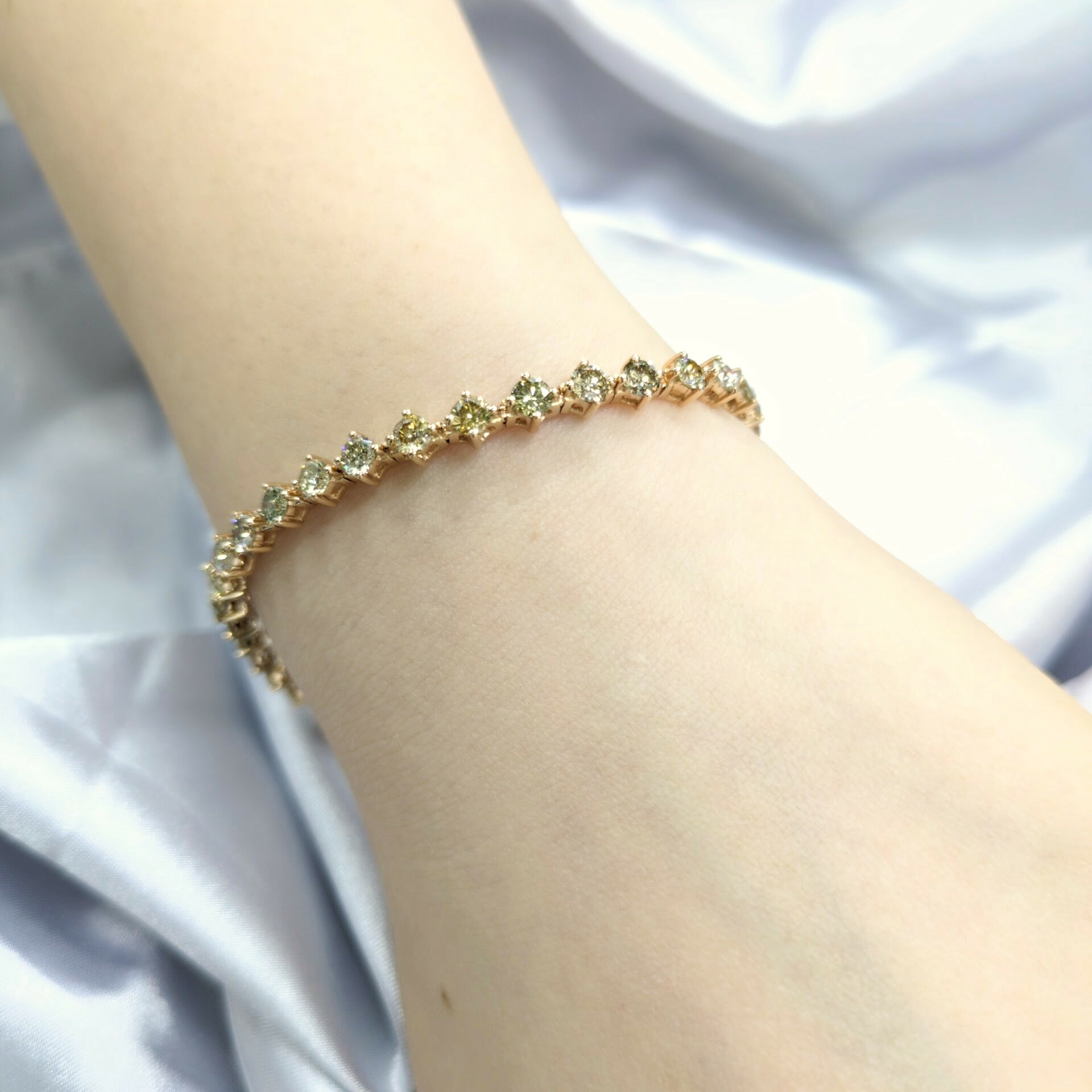 全新18K玫瑰金4卡40份彩黃鑽石手鍊