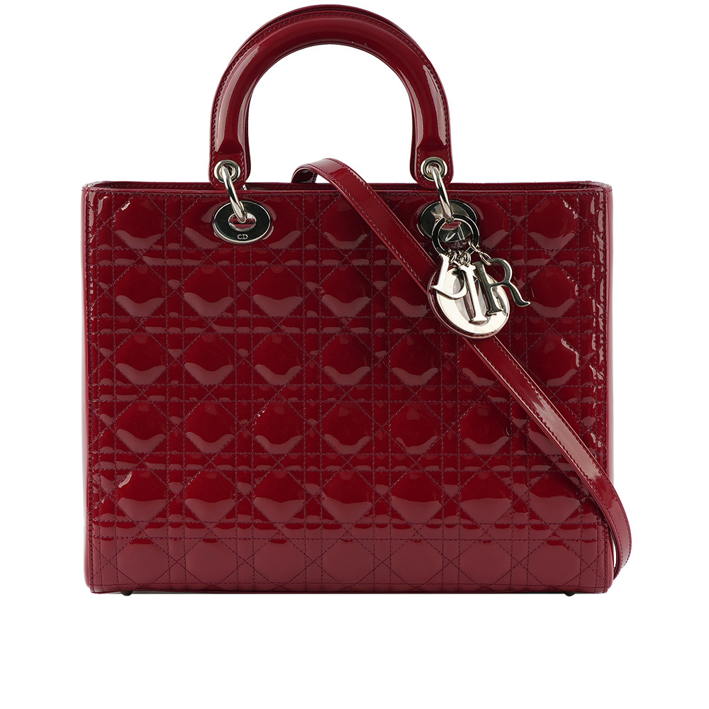 【CHRISTIAN DIOR】Lady Dior 七格漆皮大款手提/斜背二用黛妃包