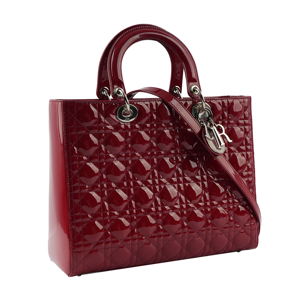 【CHRISTIAN DIOR】Lady Dior 七格漆皮大款手提/斜背二用黛妃包