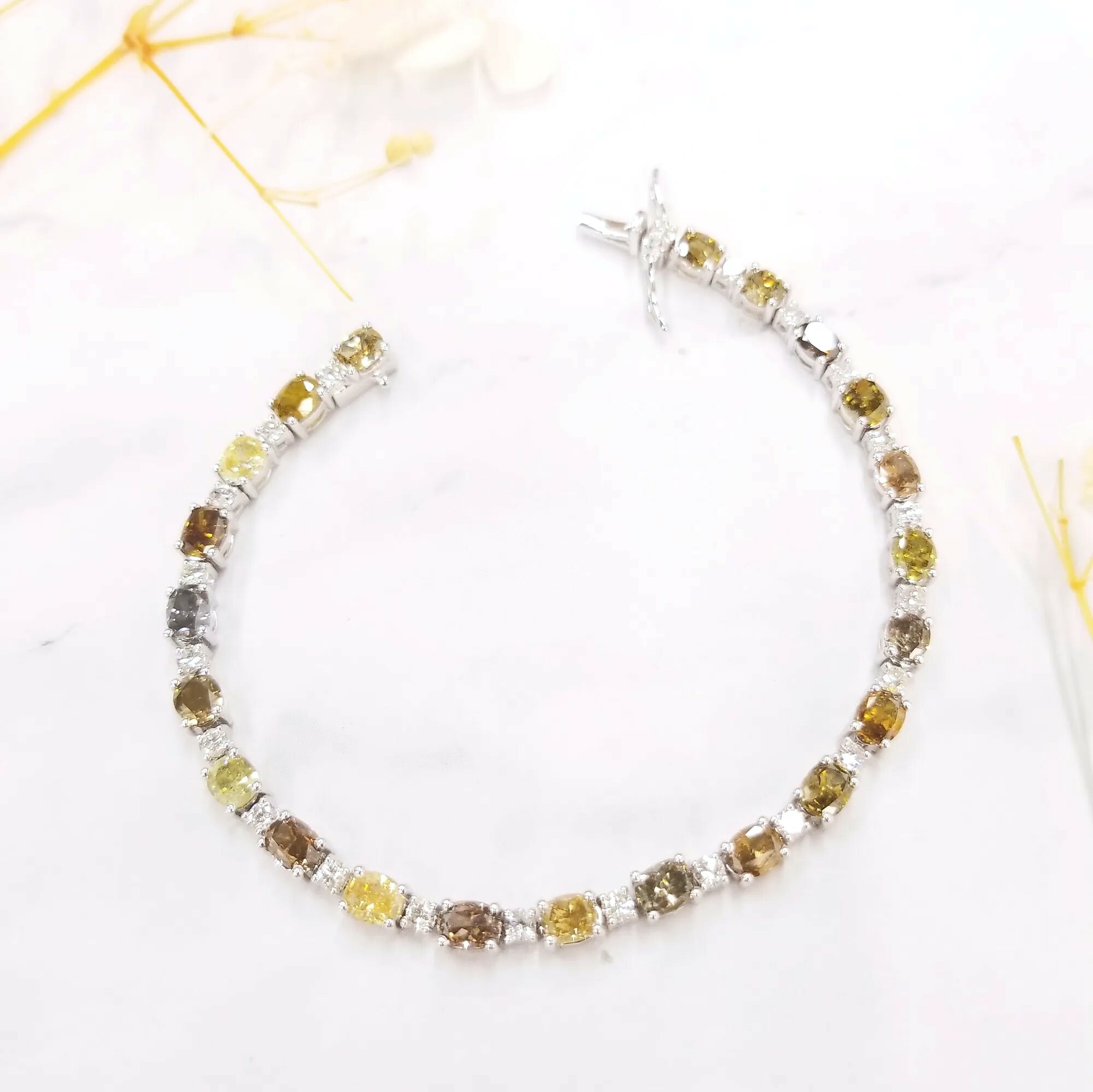 全新18K白金【主石6卡76份彩鑽】配小鑽共7卡74份鑽石手鍊