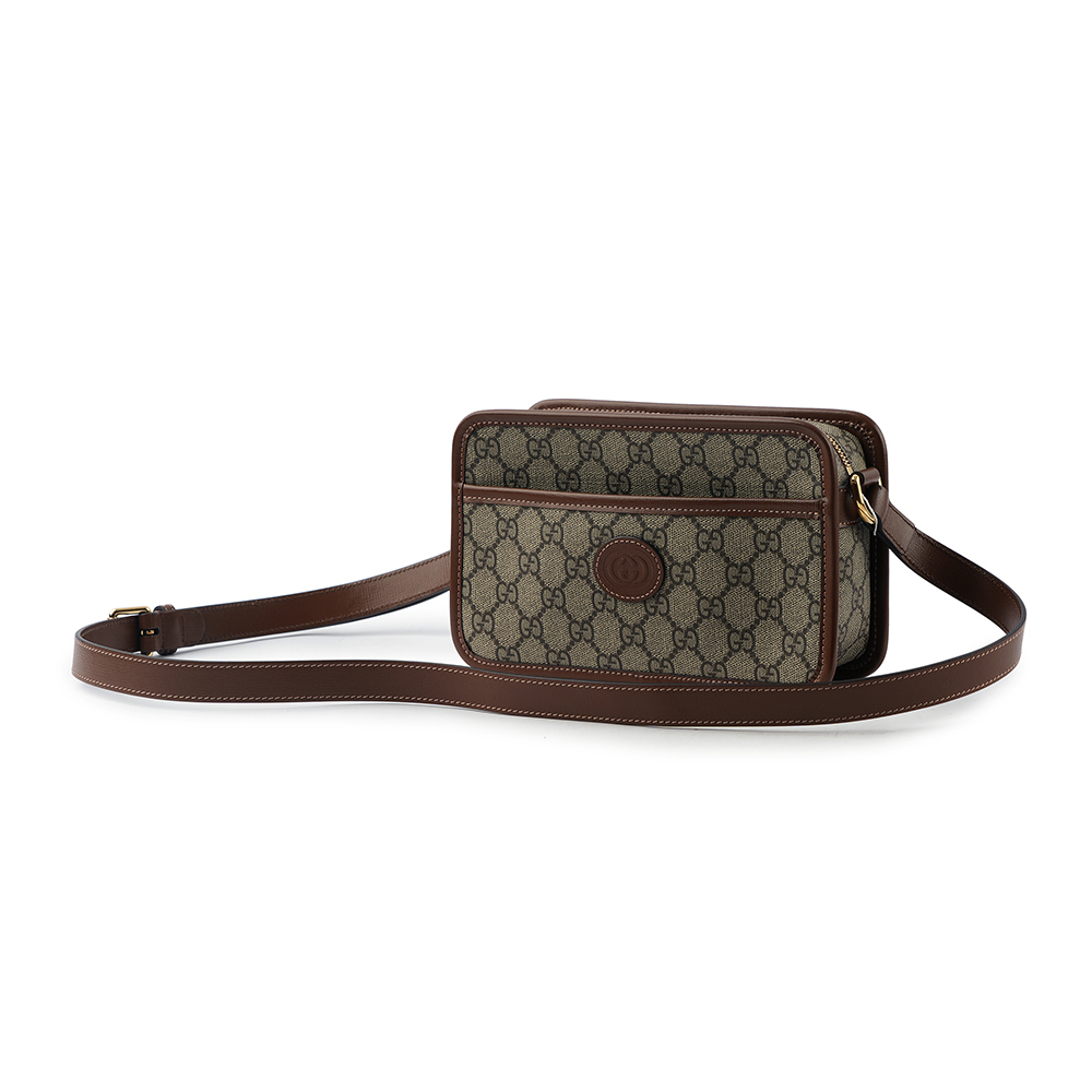 【GUCCI】Interlocking G 塗層帆布拉鍊迷你斜背包