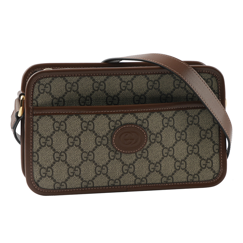 【GUCCI】Interlocking G 塗層帆布拉鍊迷你斜背包