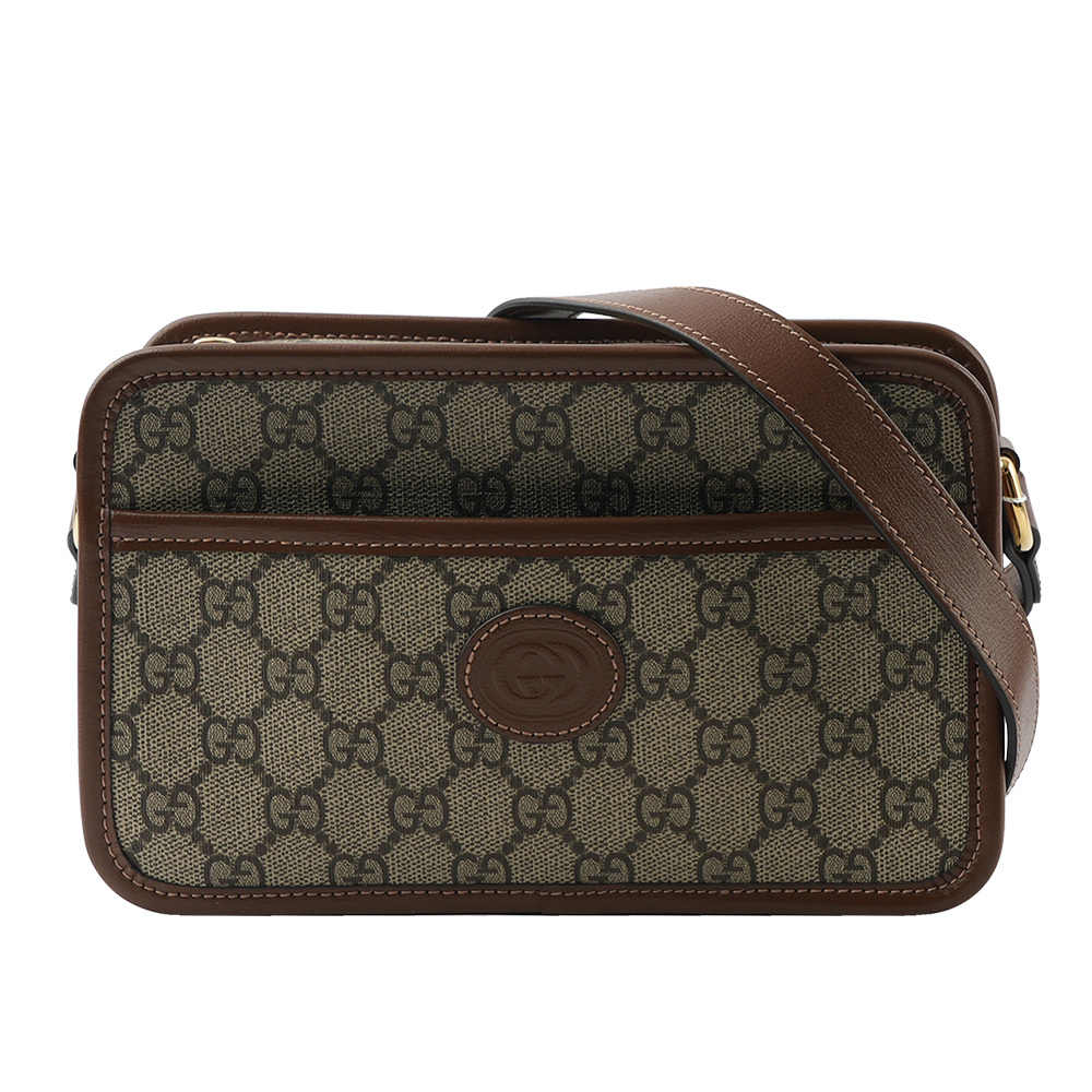 【GUCCI】Interlocking G 塗層帆布拉鍊迷你斜背包