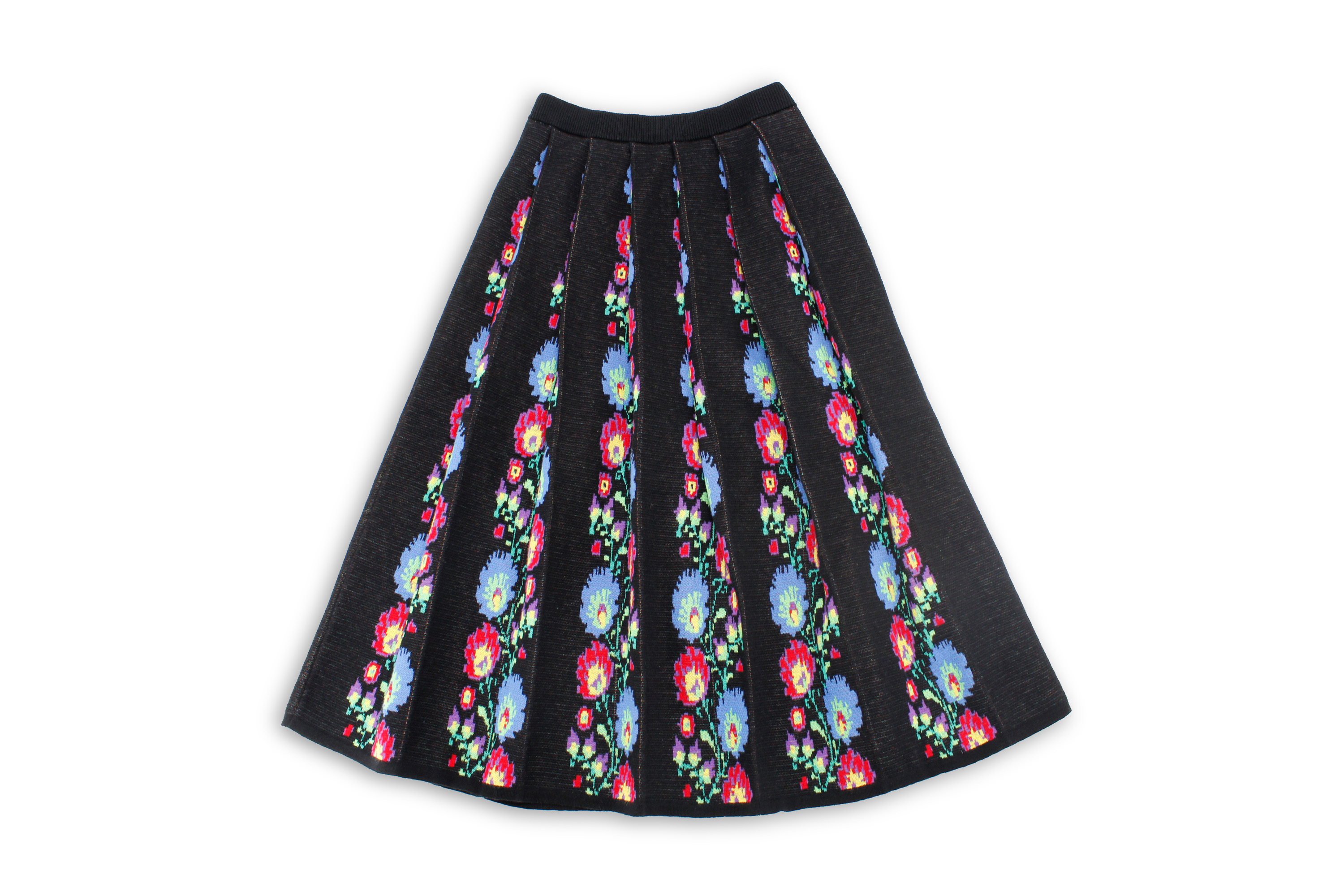 彩色花型圖案百摺裙