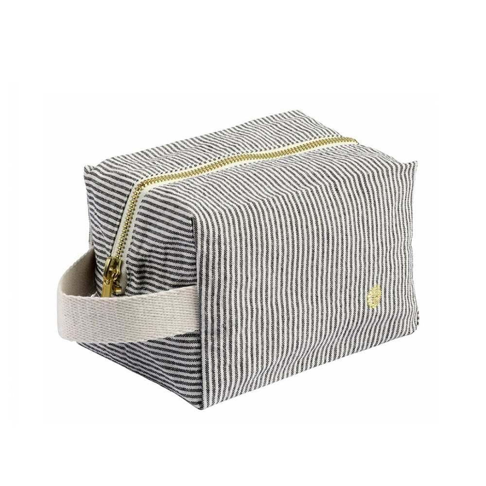 (預購4/30)法國La cerise sur le gâteau 有機棉防水手提立體收納包-灰條紋(小)