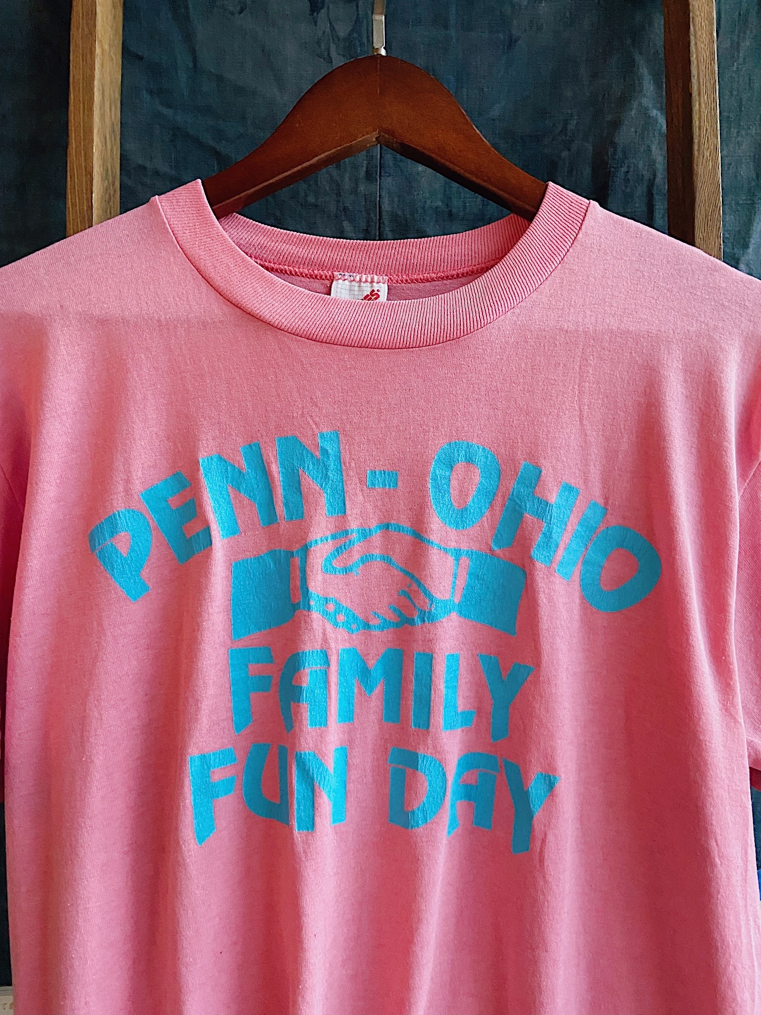 Vintage “PENN-OHIO Family Fun Day ” T-shirt  / 美國製粉色古著短踢