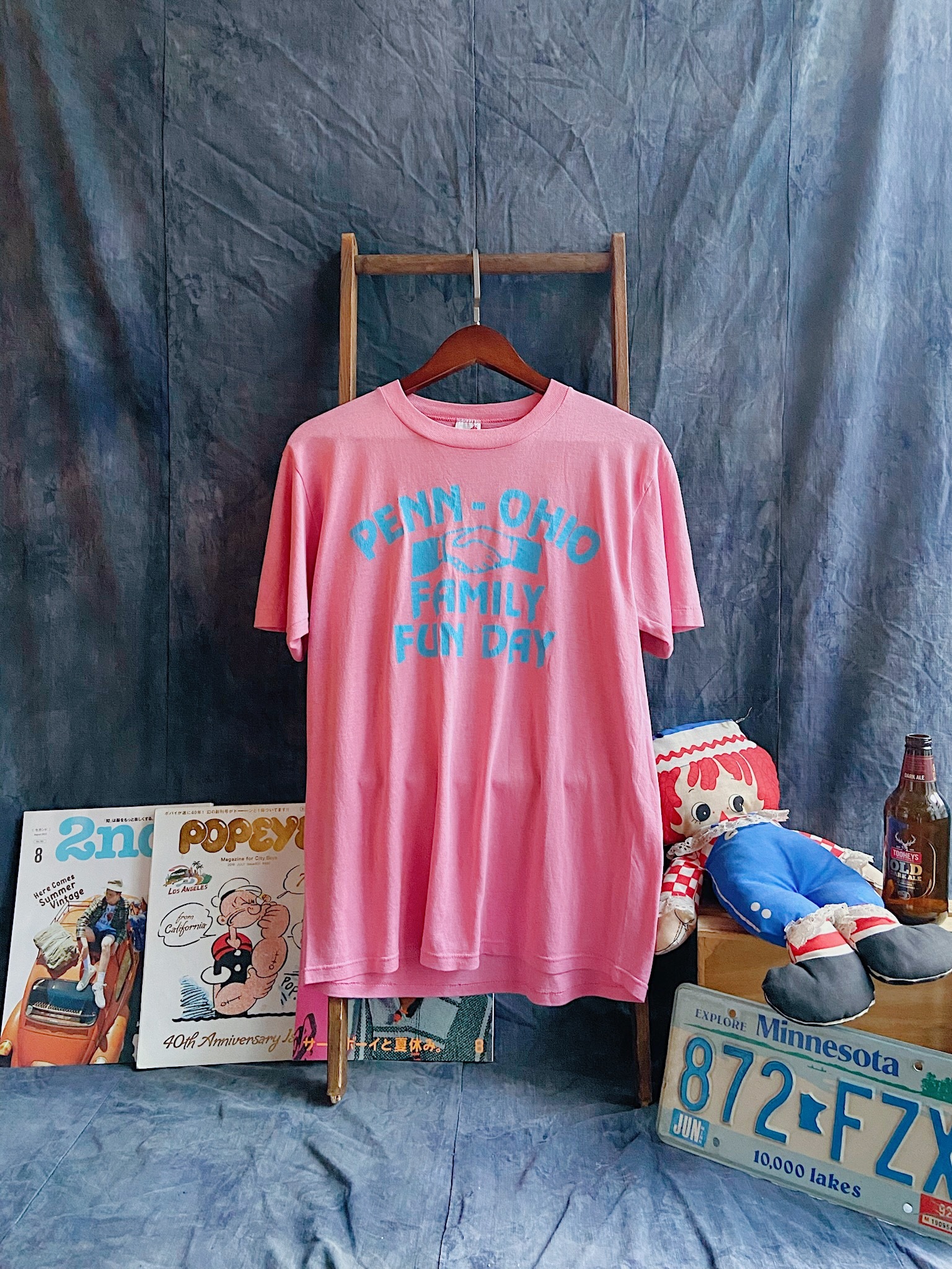 Vintage “PENN-OHIO Family Fun Day ” T-shirt  / 美國製粉色古著短踢