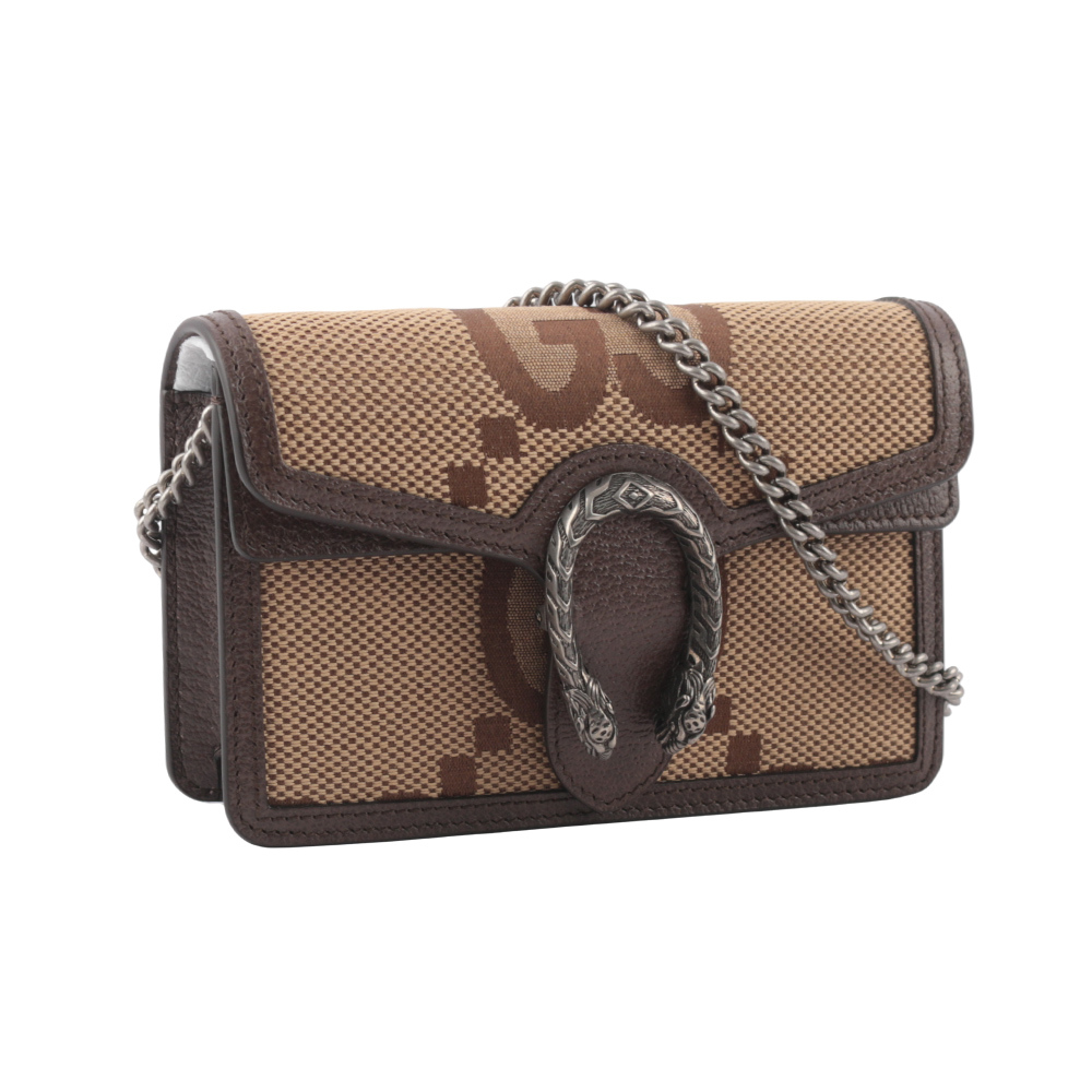 【GUCCI】Dionysus Jumbo GG 大標誌帆布及皮革超迷你酒神鍊包