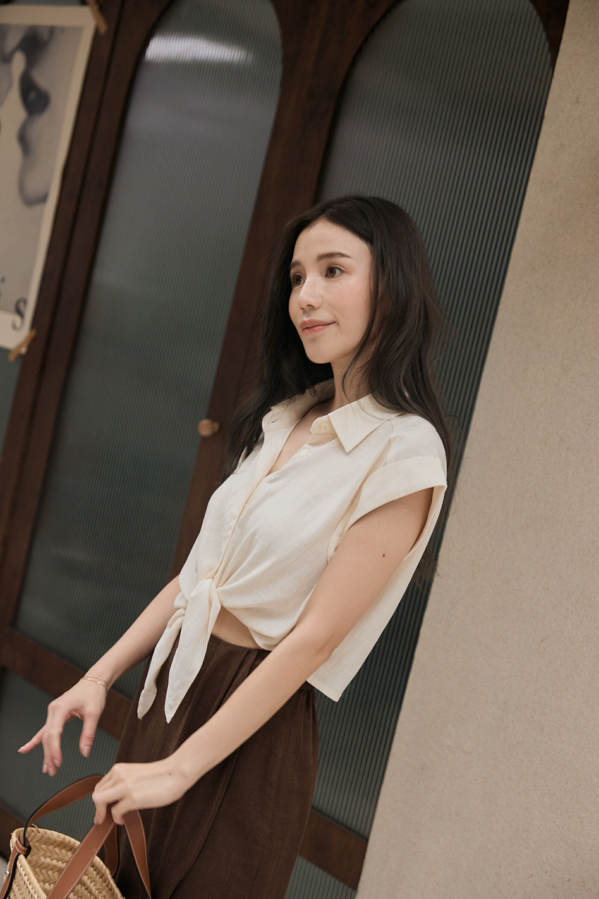 『最後現貨』guten made/棉麻兩穿下擺打結短袖襯衫-米白