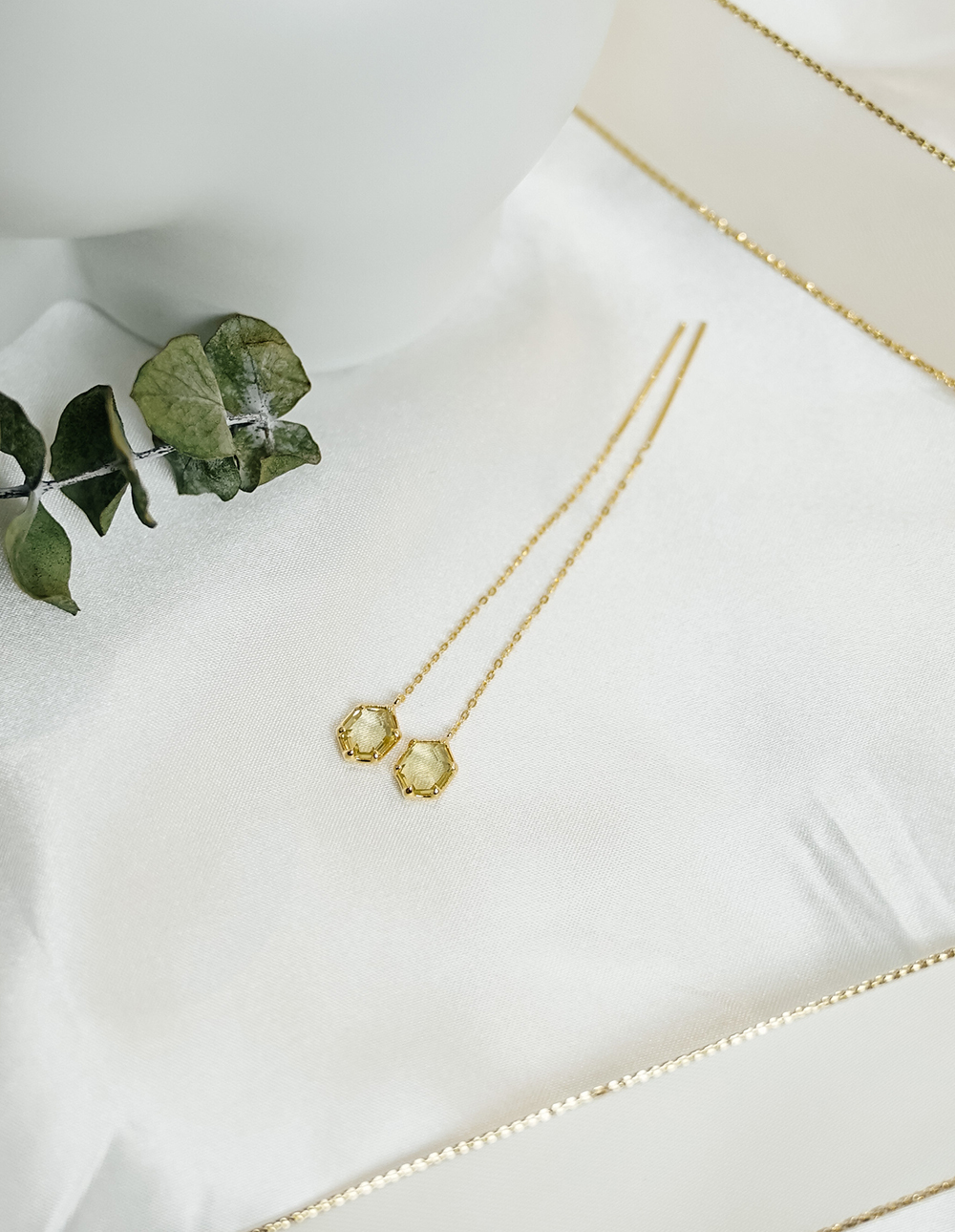 925 純銀六角天然石耳線✦綠✧檸檬晶