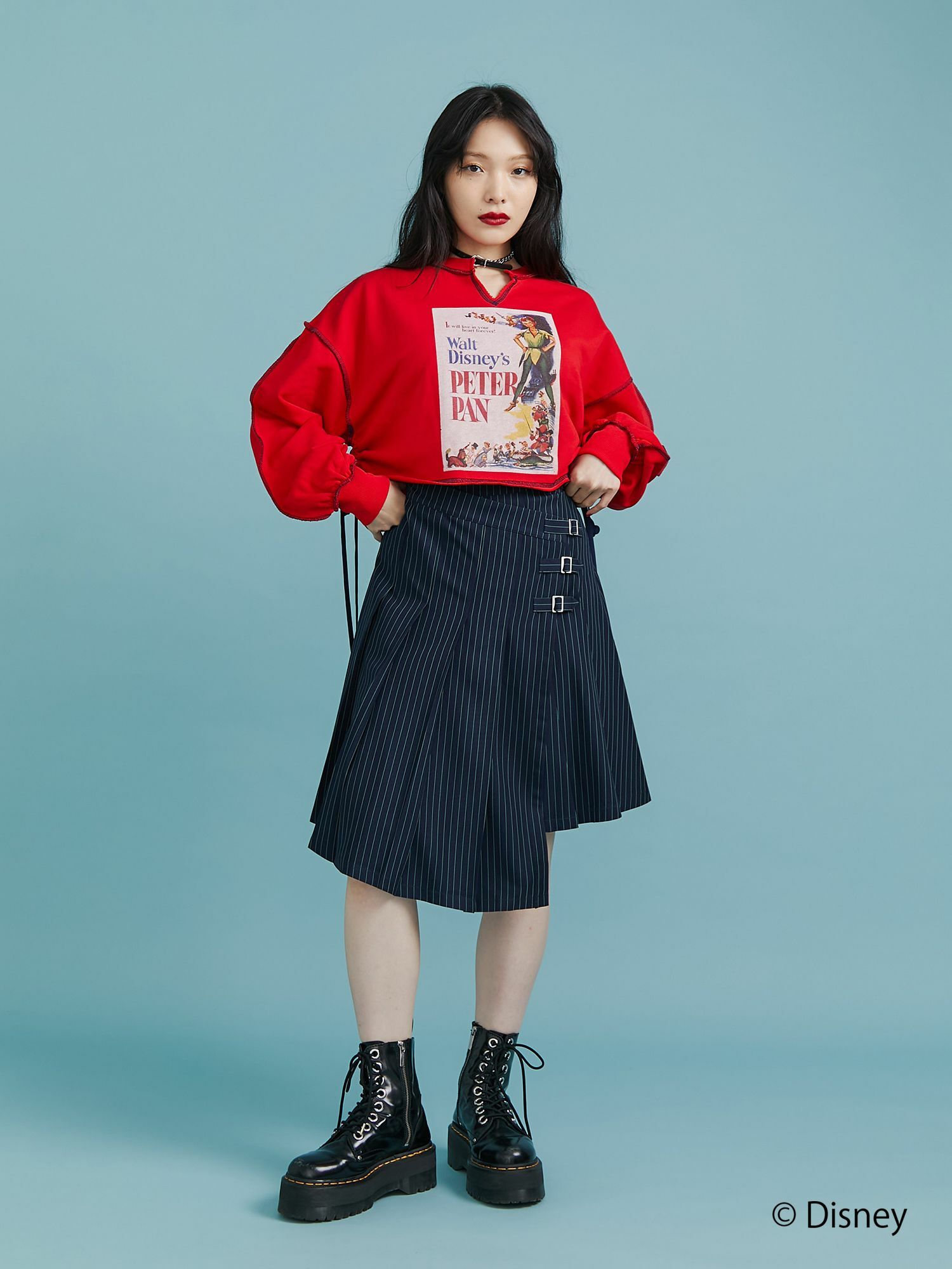 預購 - JP Peter Pan 圖案側絲帶短Top