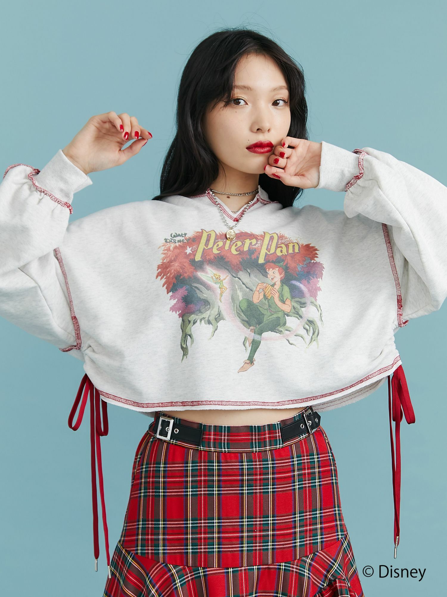 預購 - JP Peter Pan 圖案側絲帶短Top