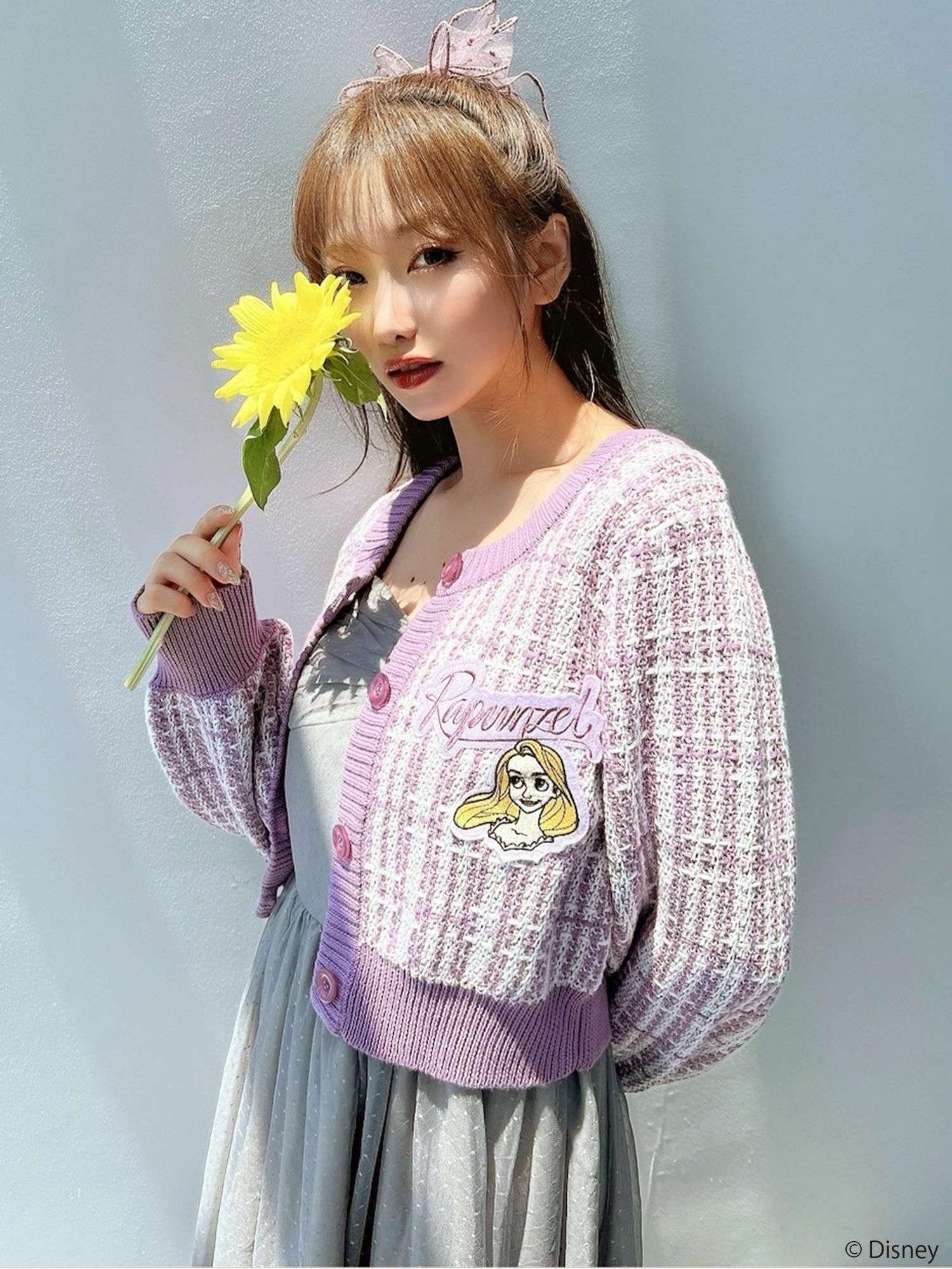 預購 - JP 長髮公主圖案格紋針織Cardigan