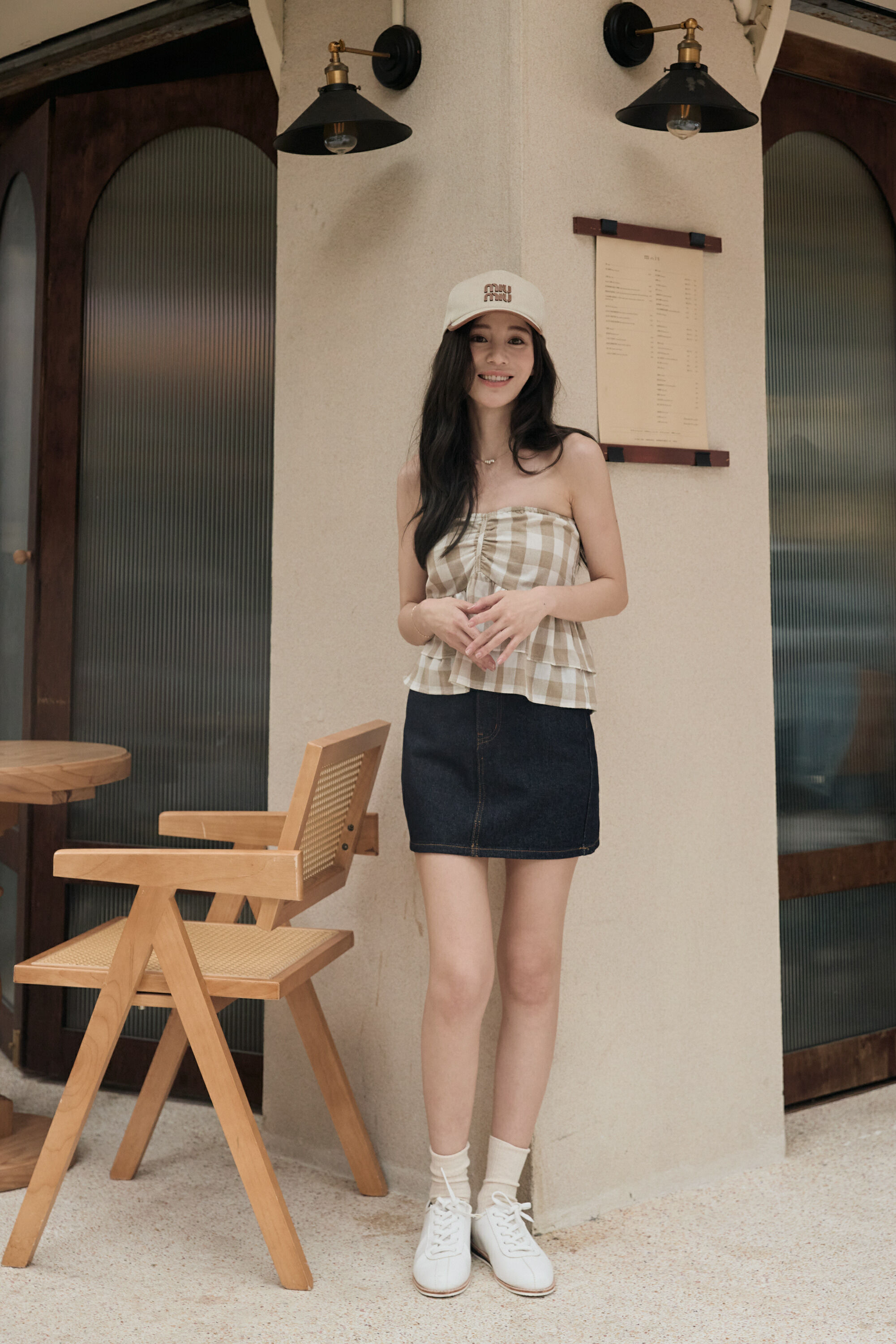 格紋棉麻平口上衣