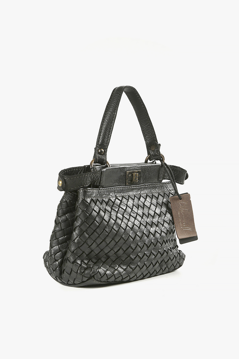 Milly 2 編織鈕扣雙層小提包 黑色