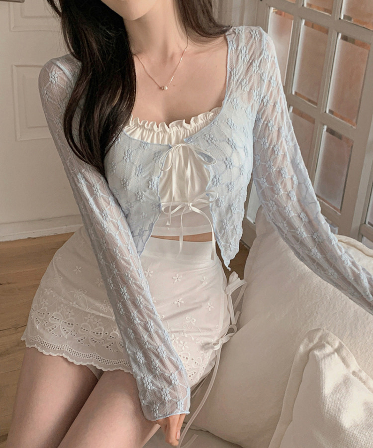 【優惠預訂】韓國LACE透膚短版外套（3色）