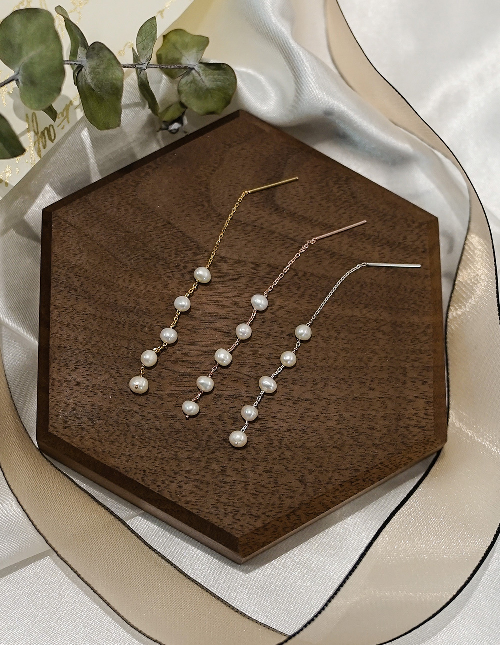 925 純銀扁扁胖胖天然淡水珍珠耳線✦金