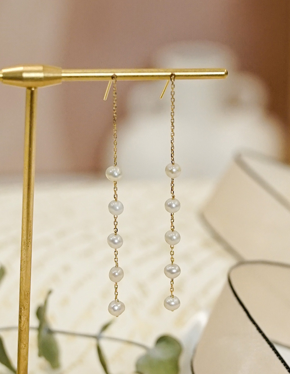 925 純銀扁扁胖胖天然淡水珍珠耳線✦金