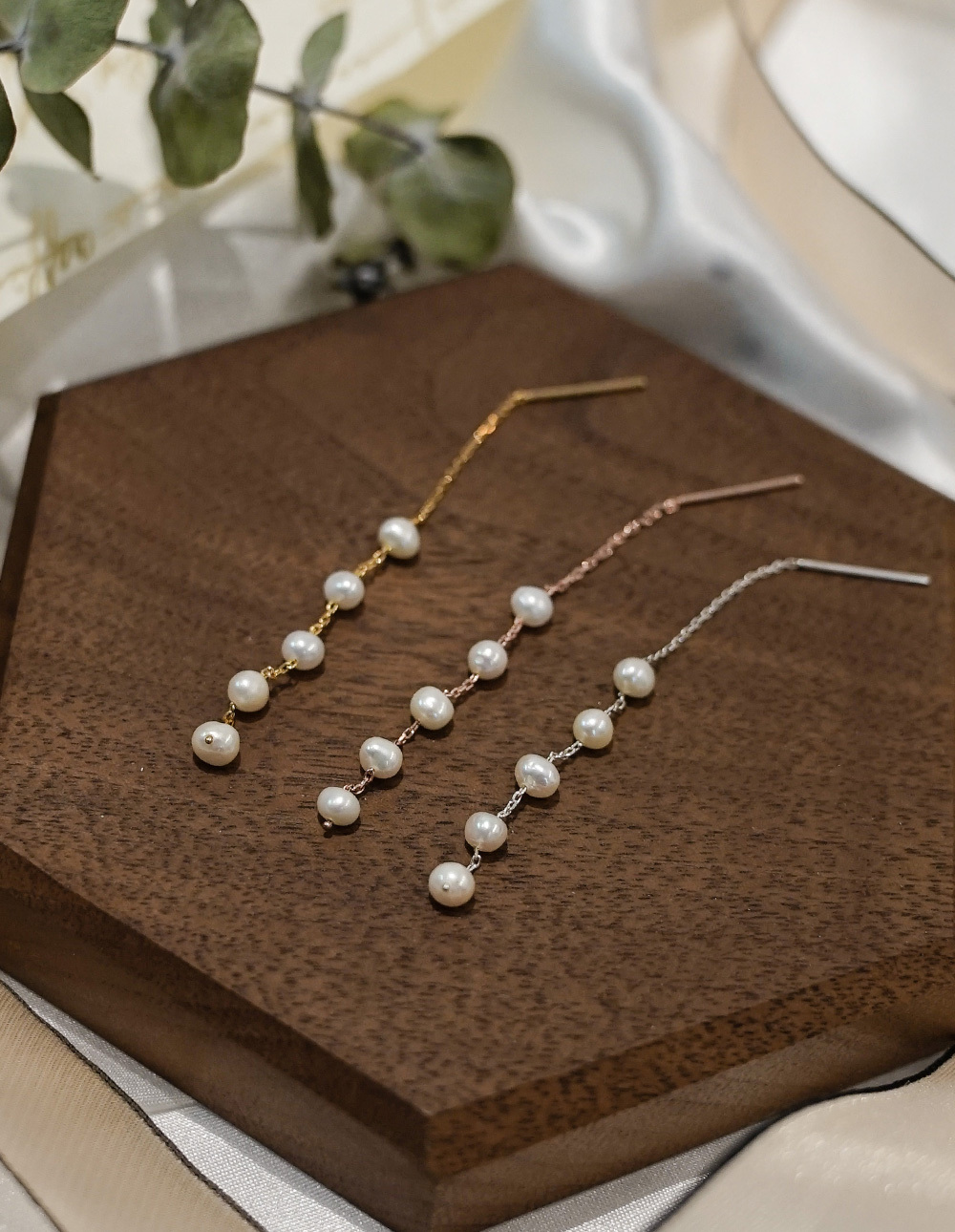 925 純銀扁扁胖胖天然淡水珍珠耳線✦銀