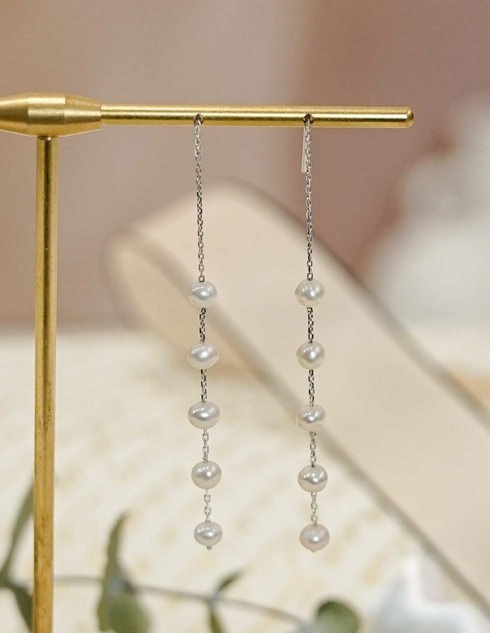 925 純銀扁扁胖胖天然淡水珍珠耳線✦銀