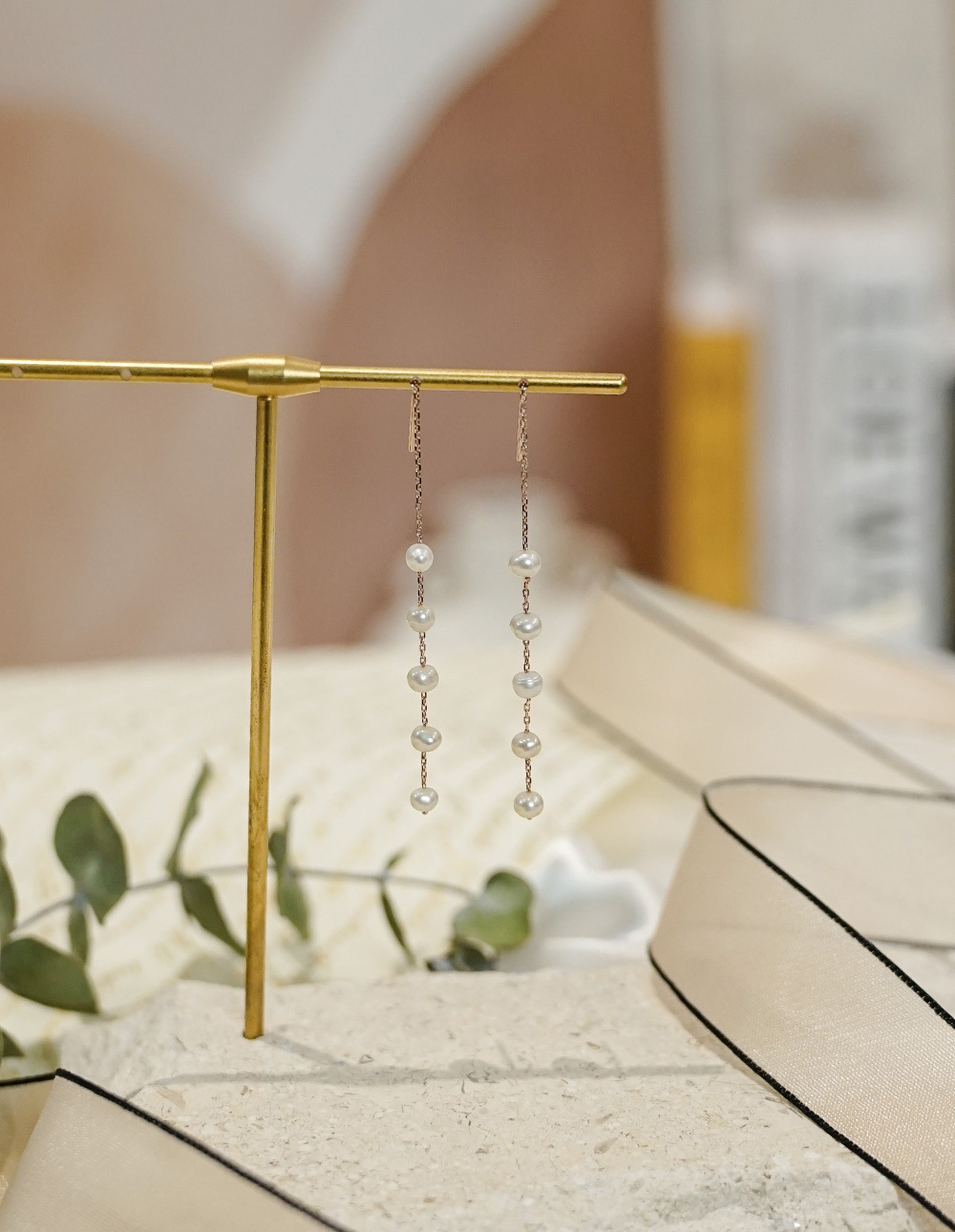 925 純銀扁扁胖胖天然淡水珍珠耳線✦玫瑰金