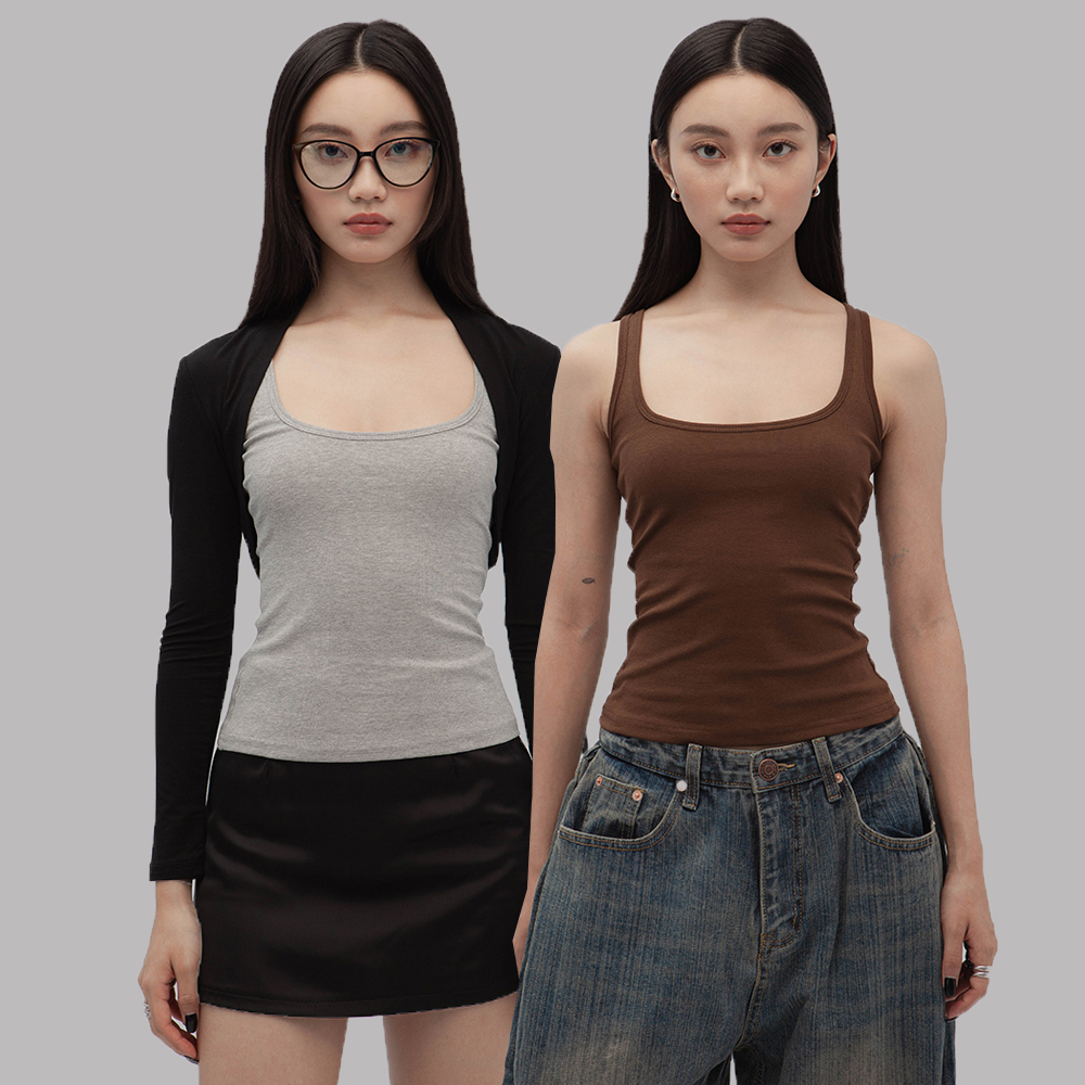 方領羅紋背心(in stock)