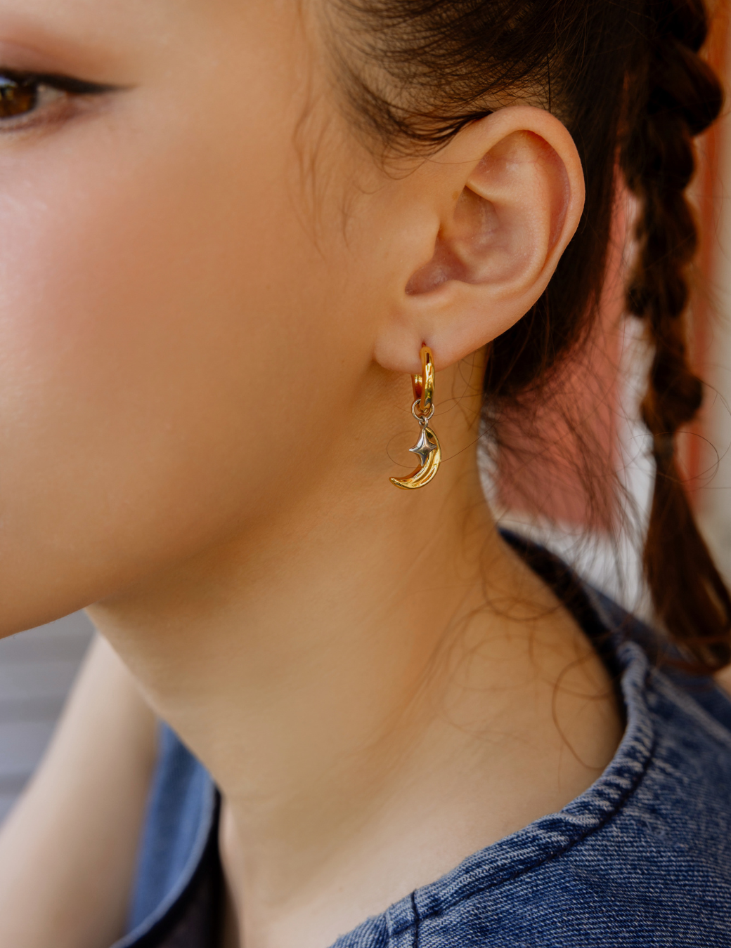 Tropical Paradise · 太陽＆月亮C圈耳環（金色）