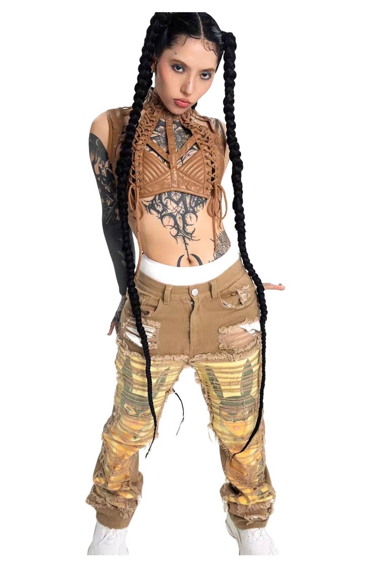 AONE4SURE x ILOVEUIHATEU 動漫 兔女郎 刷破 牛仔長裤