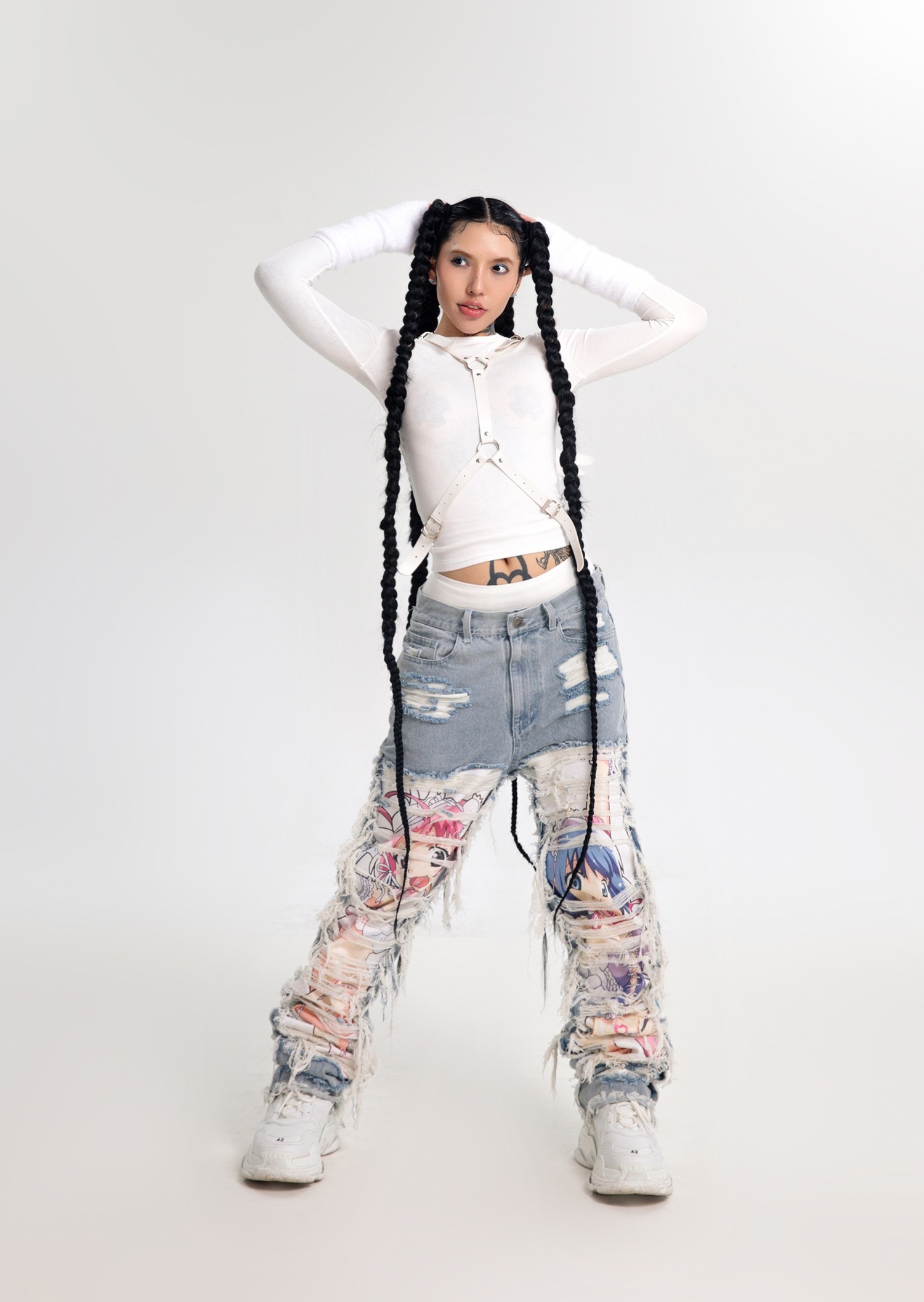 ファッション 通販 ILOVEUIHATEU x AONE4SURE anime denim ripped パンツ