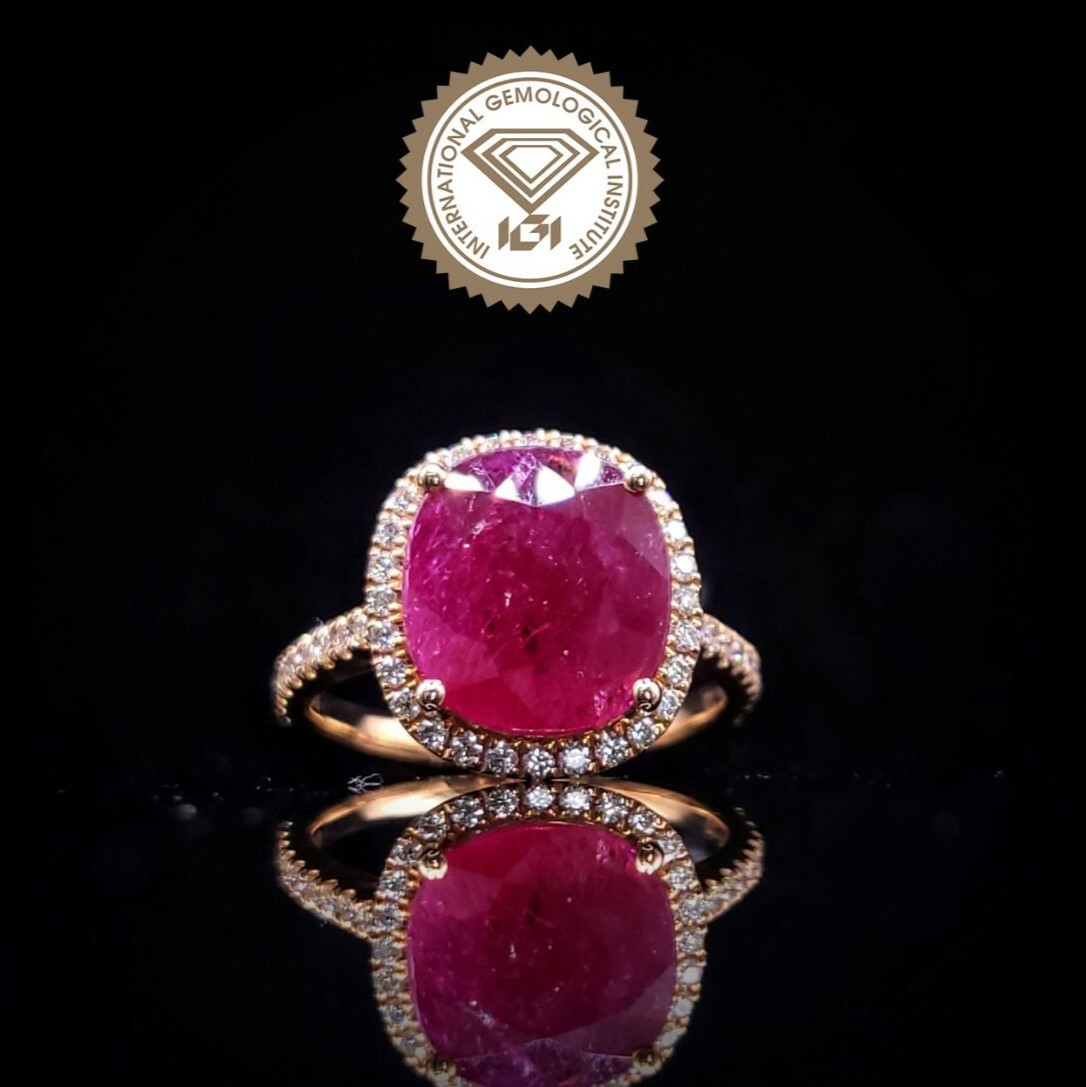 18K Rose Gold 4.48ct Ruby and Diamond Ring