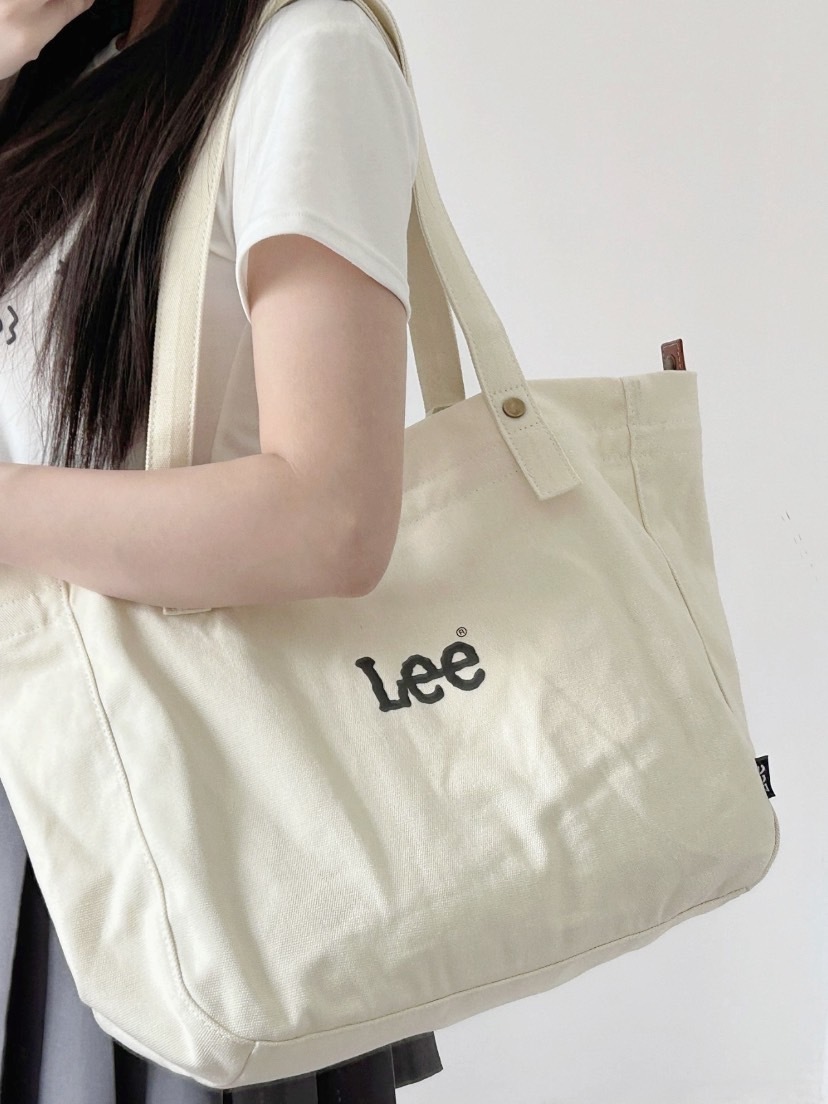 LEE 日系百搭 大容量 腋下托特包 帆布包 手提包 米白色