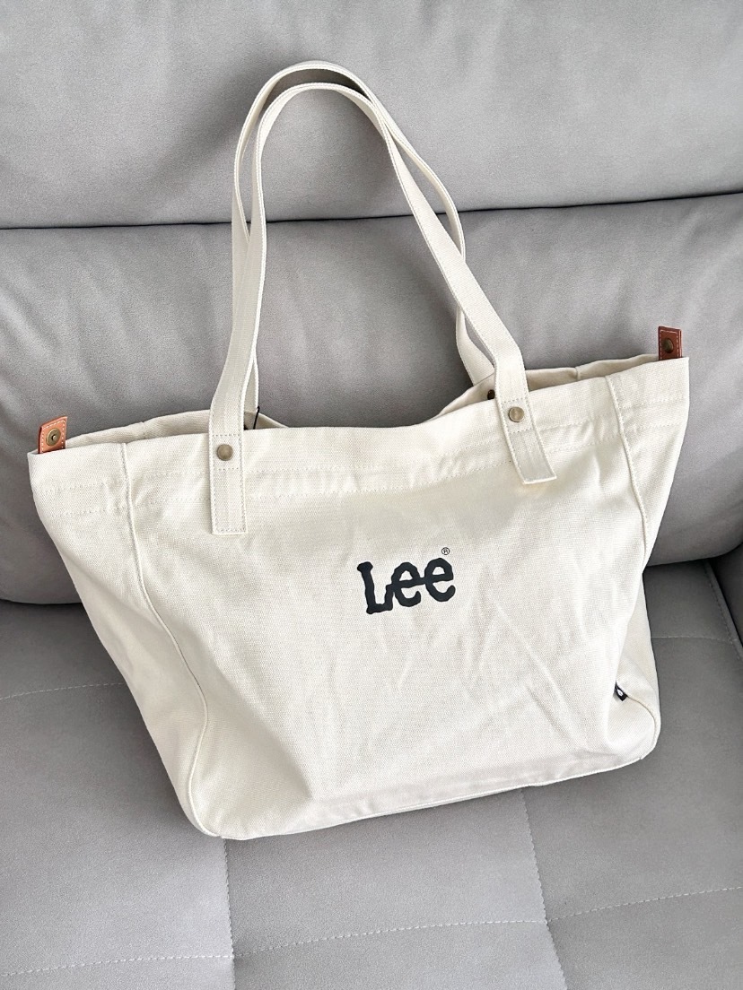 LEE 日系百搭 大容量 腋下托特包 帆布包 手提包 米白色