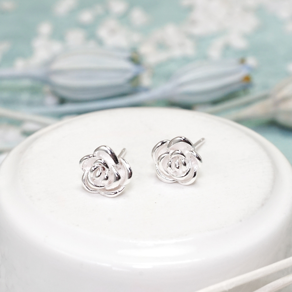 戀慕之心 玫瑰花 925純銀 針式耳環