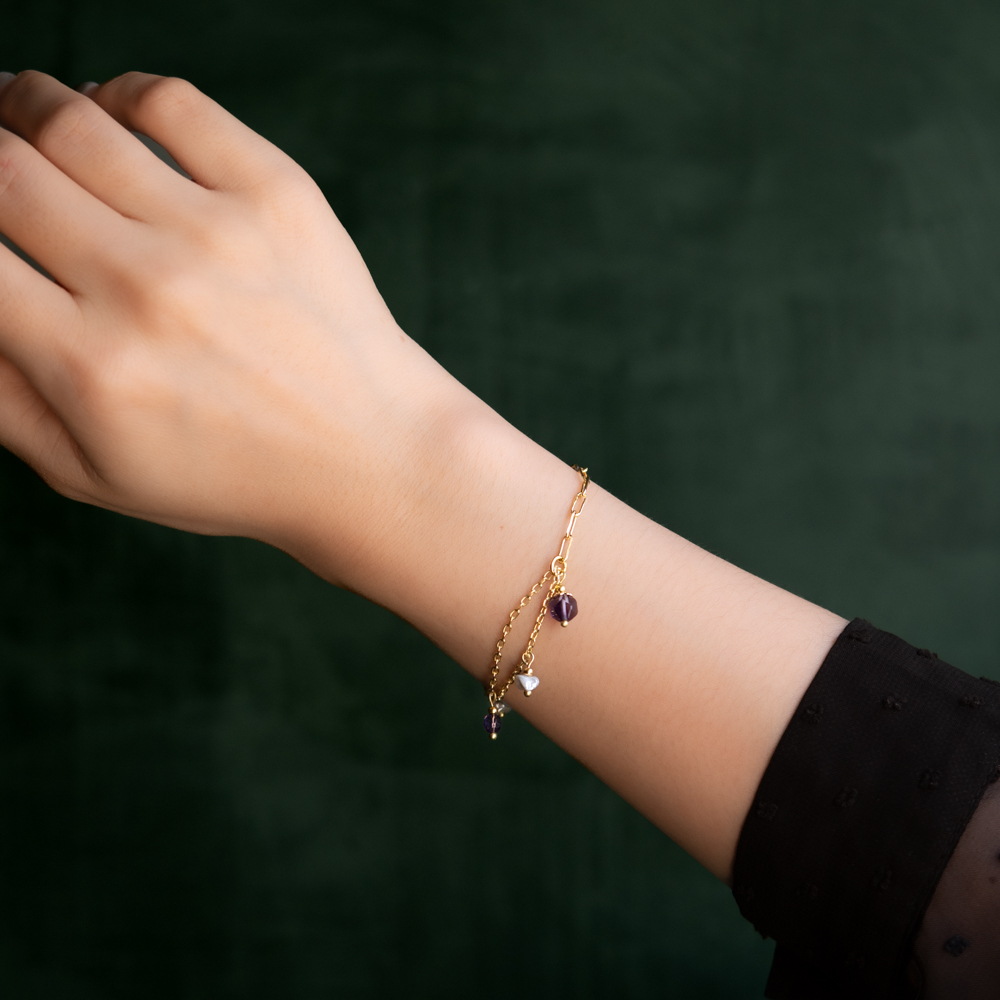 生態系｜紫水晶珍珠鏈條手鍊 B0008