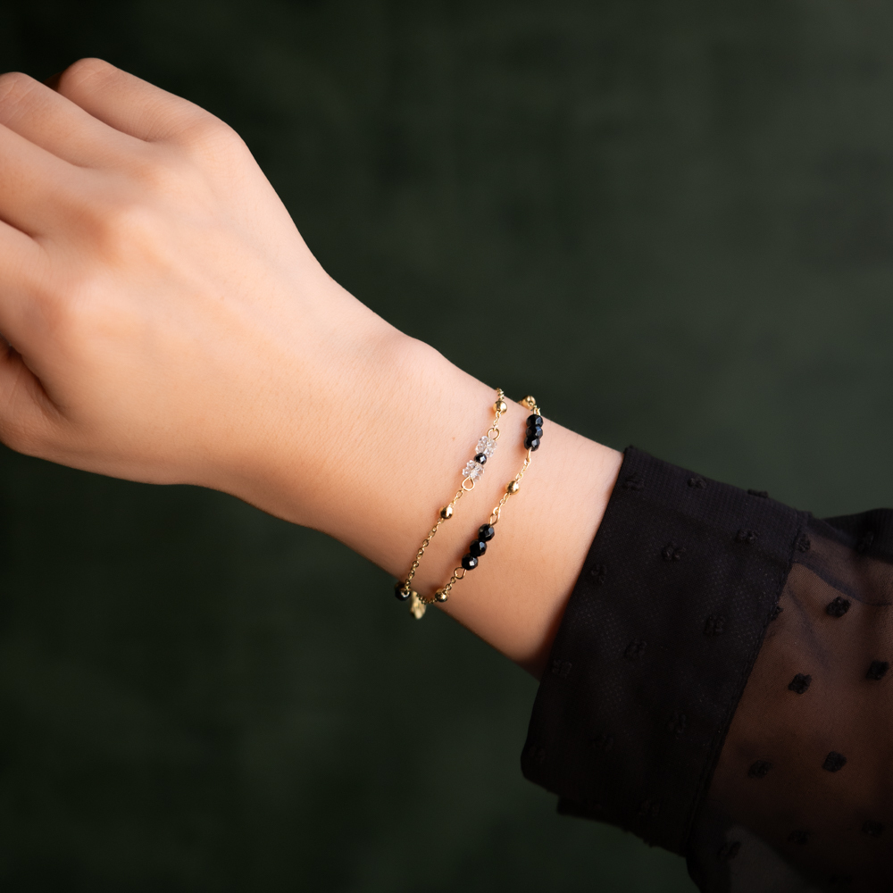 無聲的共鳴｜黑瑪瑙鐵膽石鏈條手鍊 B0005