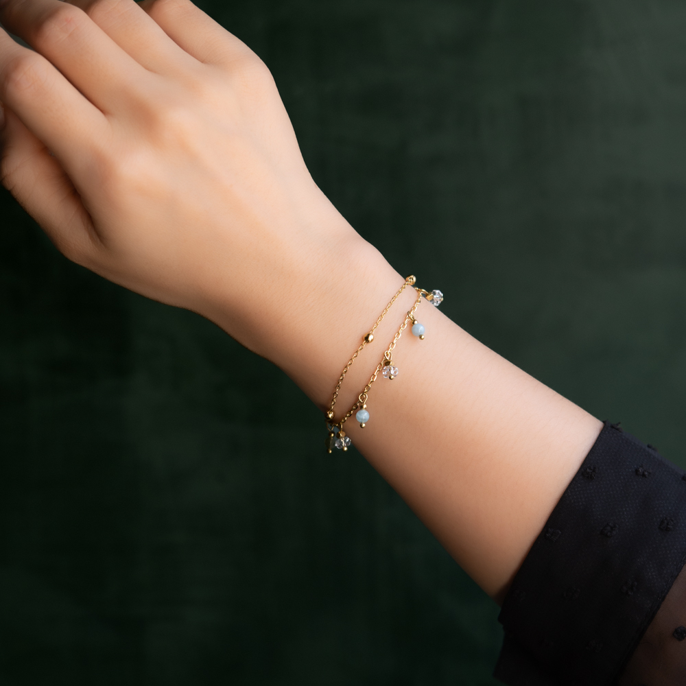 光之羽翼｜海藍寶白水晶鏈條手鍊 B0004