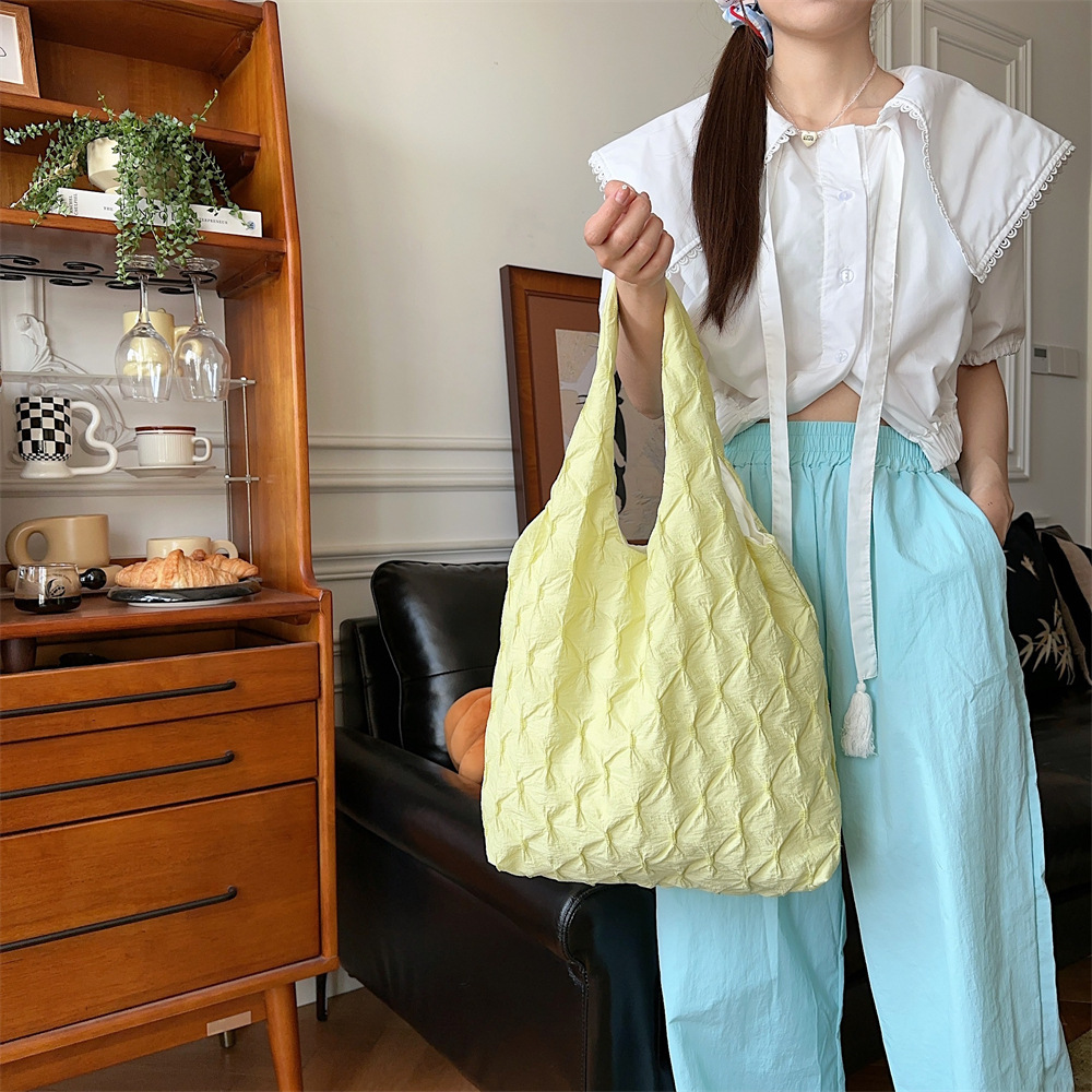 《4657》ins多色皺褶菱格托特包