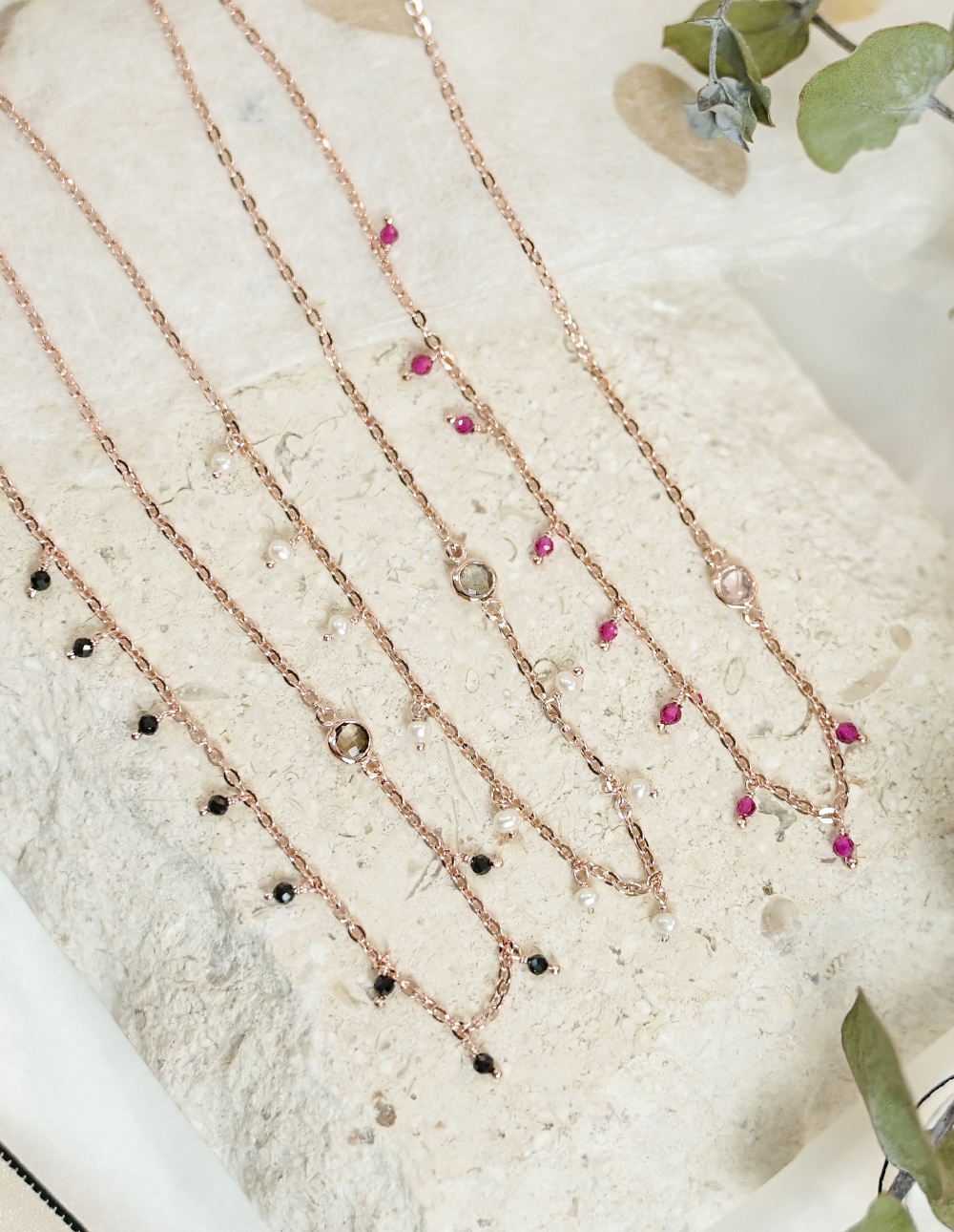 925 純銀迷你Disco天然石小圓框項鍊✦黑